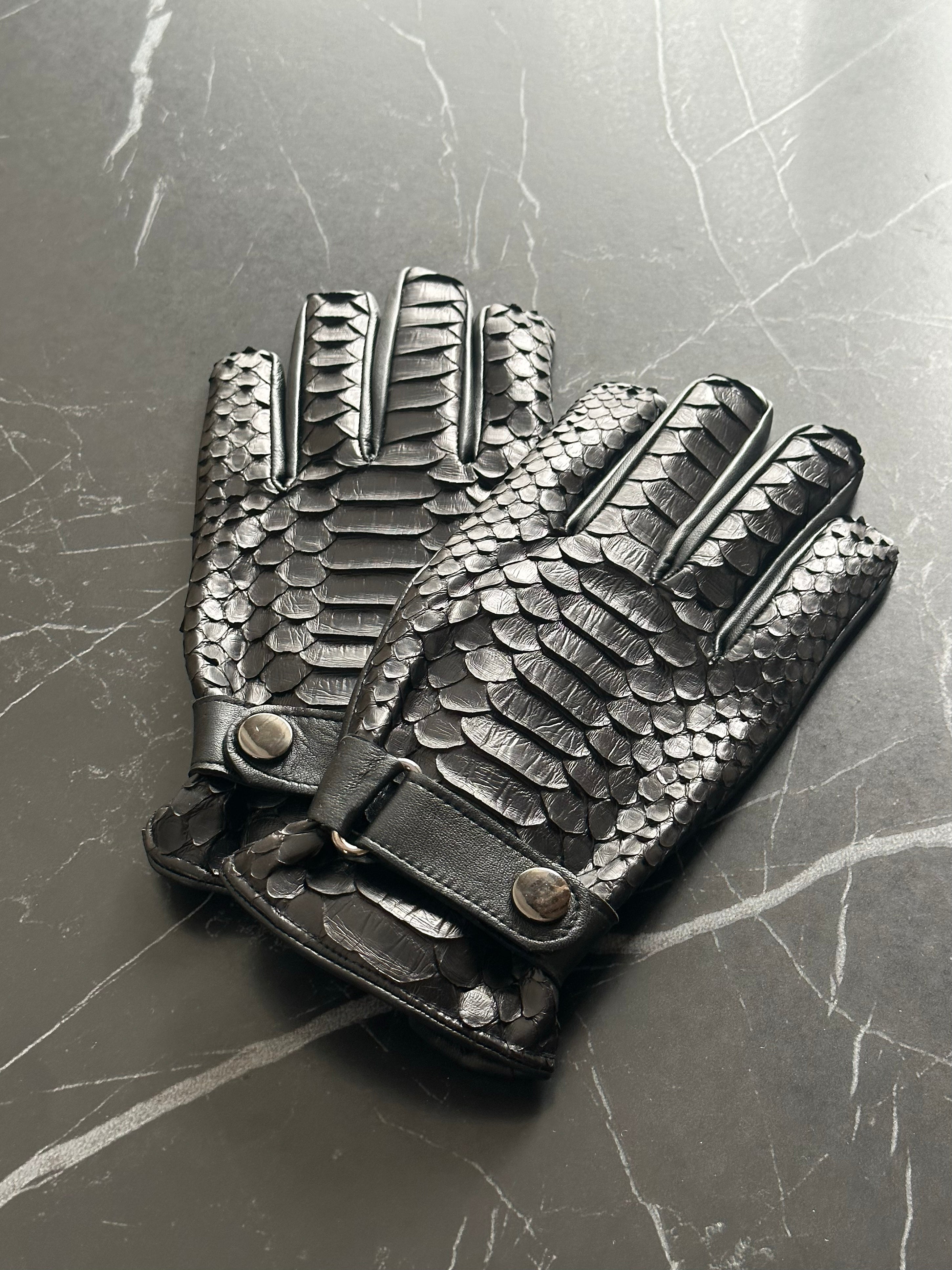 Genuine Black Python / Snake Men Gloves XXL