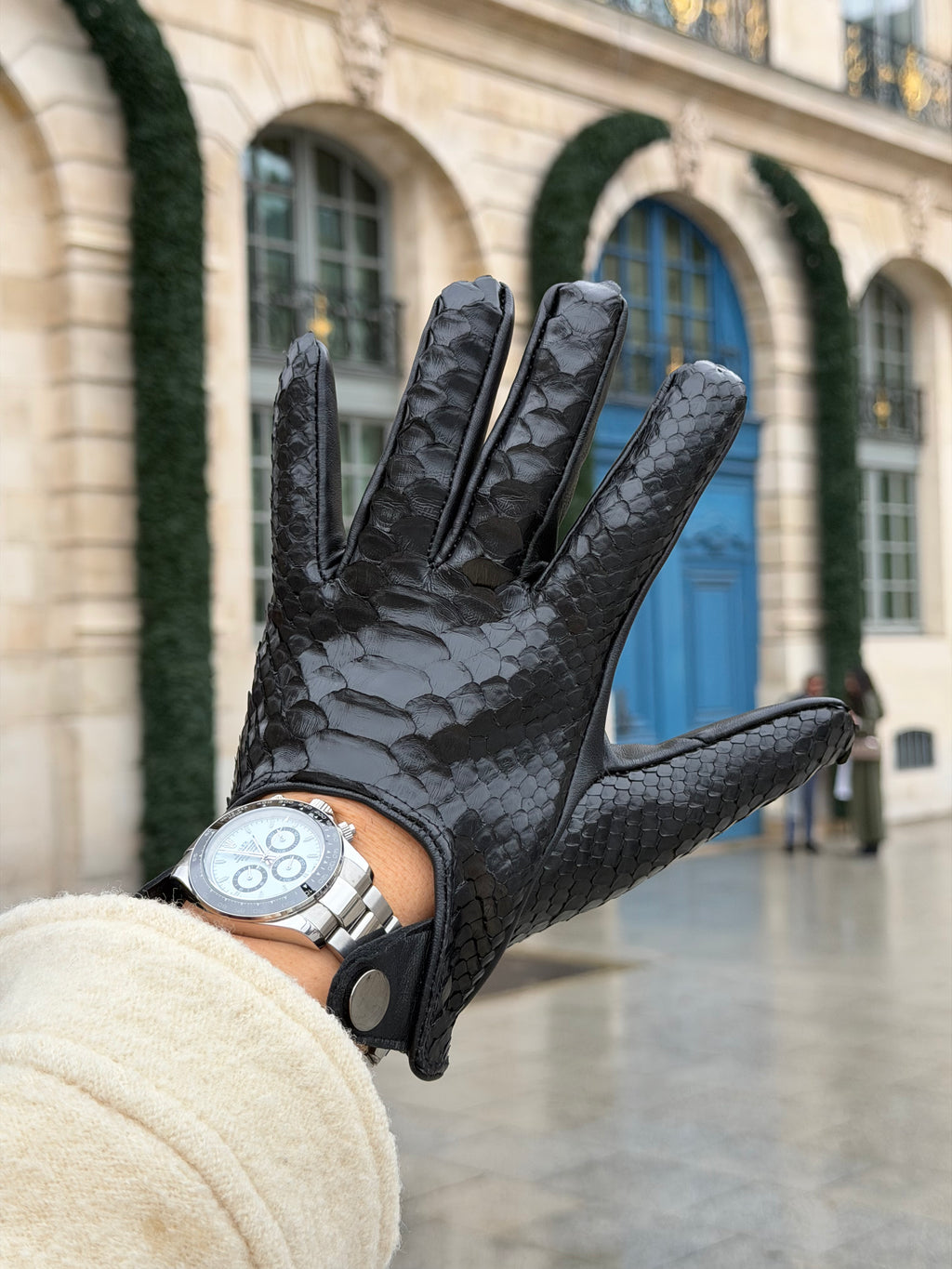 Black Python Leather Driver Men Gloves