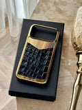 Gold Plated with Black Crocodile Leather iPhone 17 Pro Case
