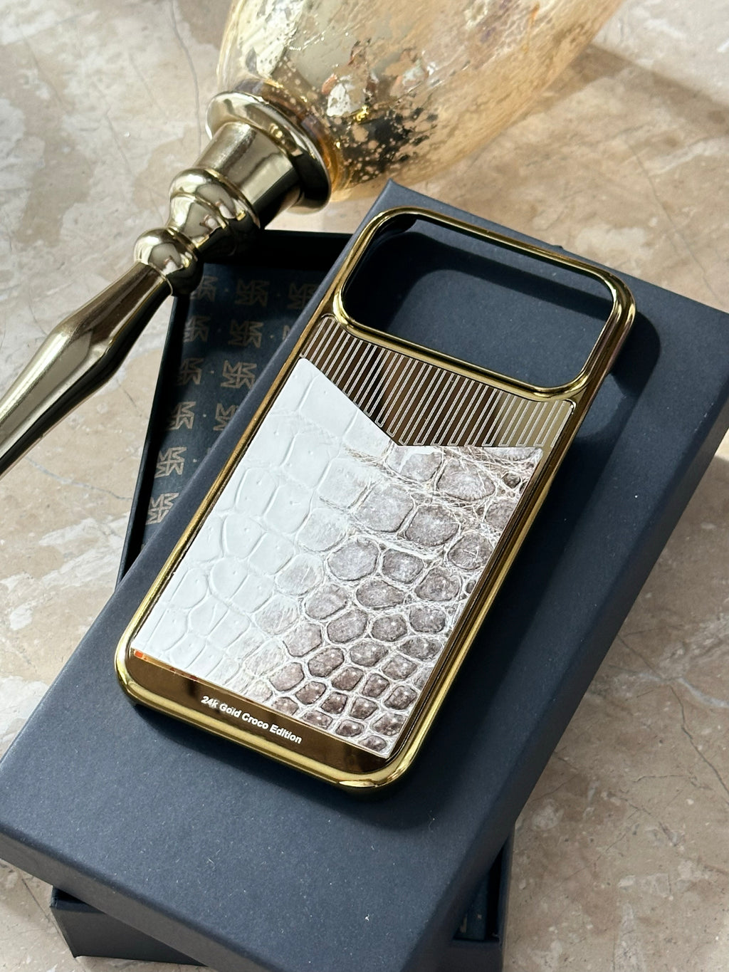 Gold Plated with Himalayan Crocodile Leather iPhone 17 Pro Max Case