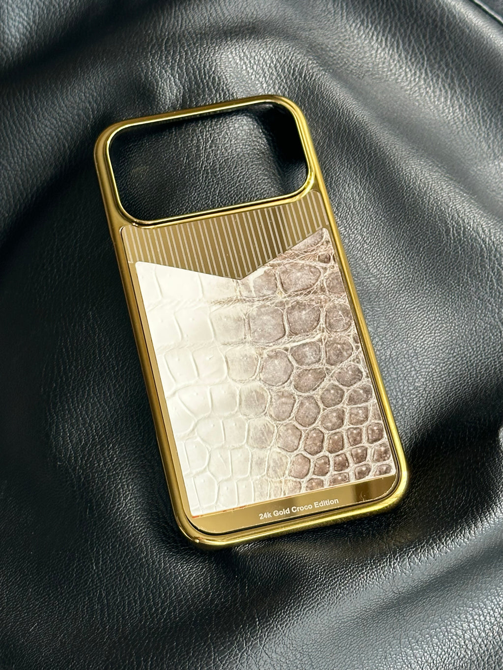 Gold Plated with Himalayan Crocodile Leather iPhone 17 Pro Case