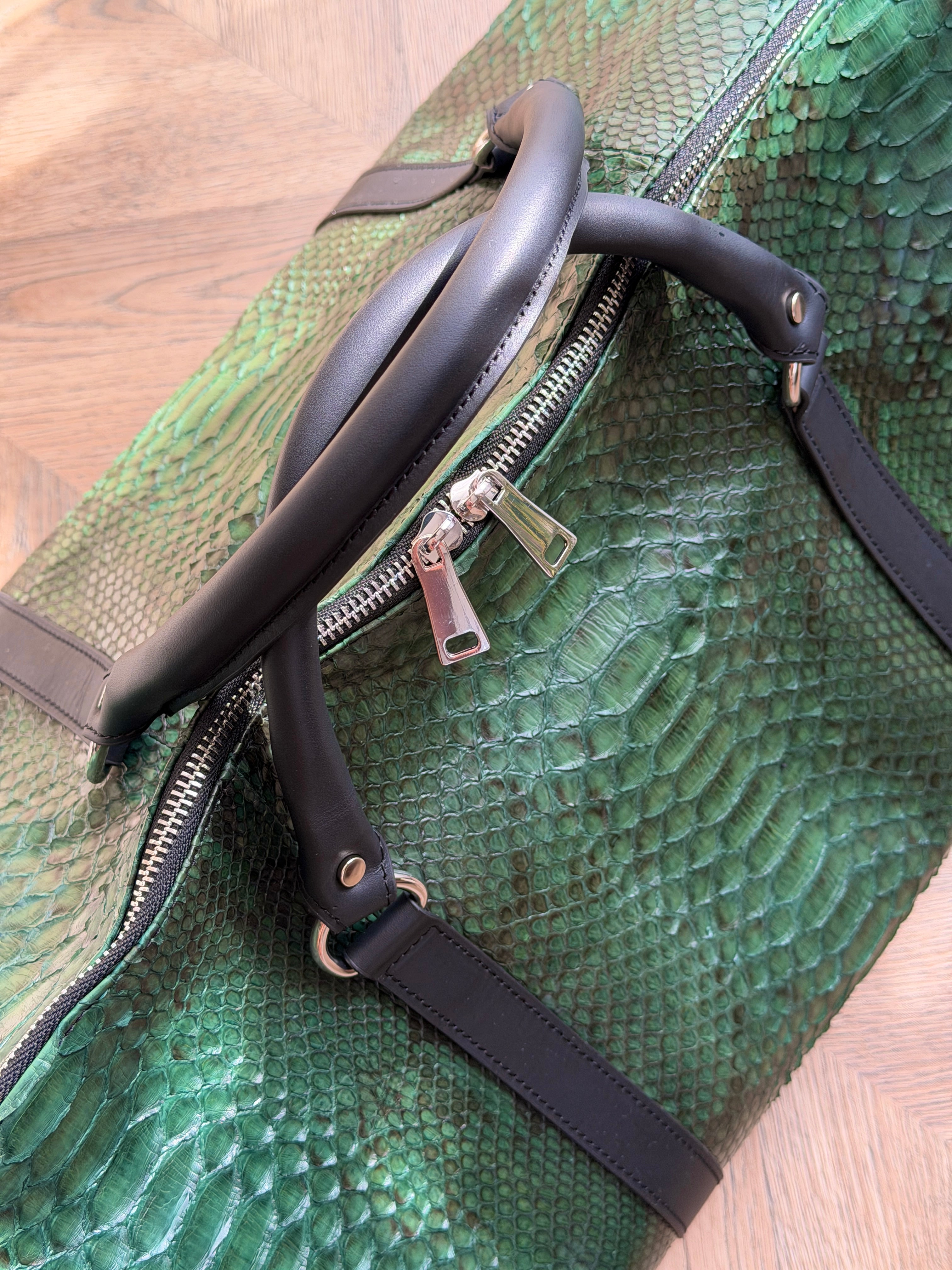 Green Python Leather Travel / Duffle Bag