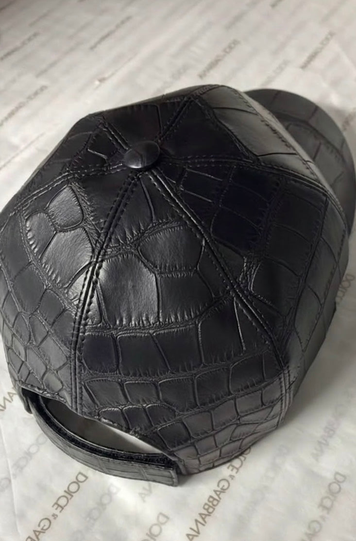 Black Crocodile Leather Unisex Hat