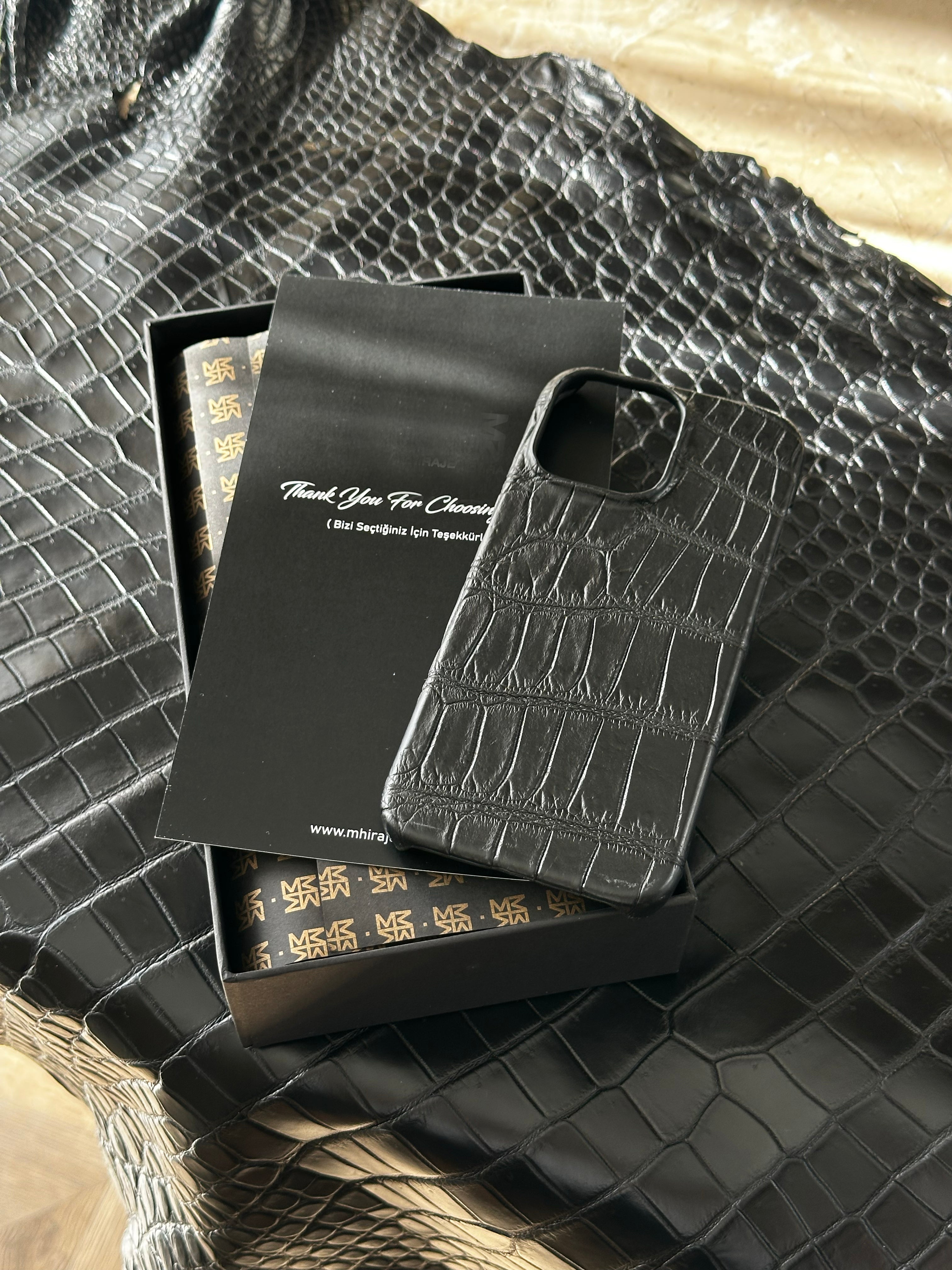 Genuine Black Crocodile Leather iPhone 17 Pro Case
