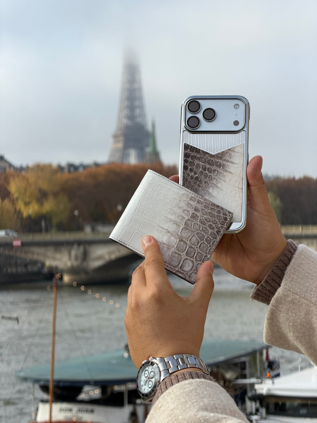 Silver iPhone 17 Pro Case with Himalayan Crocodile 