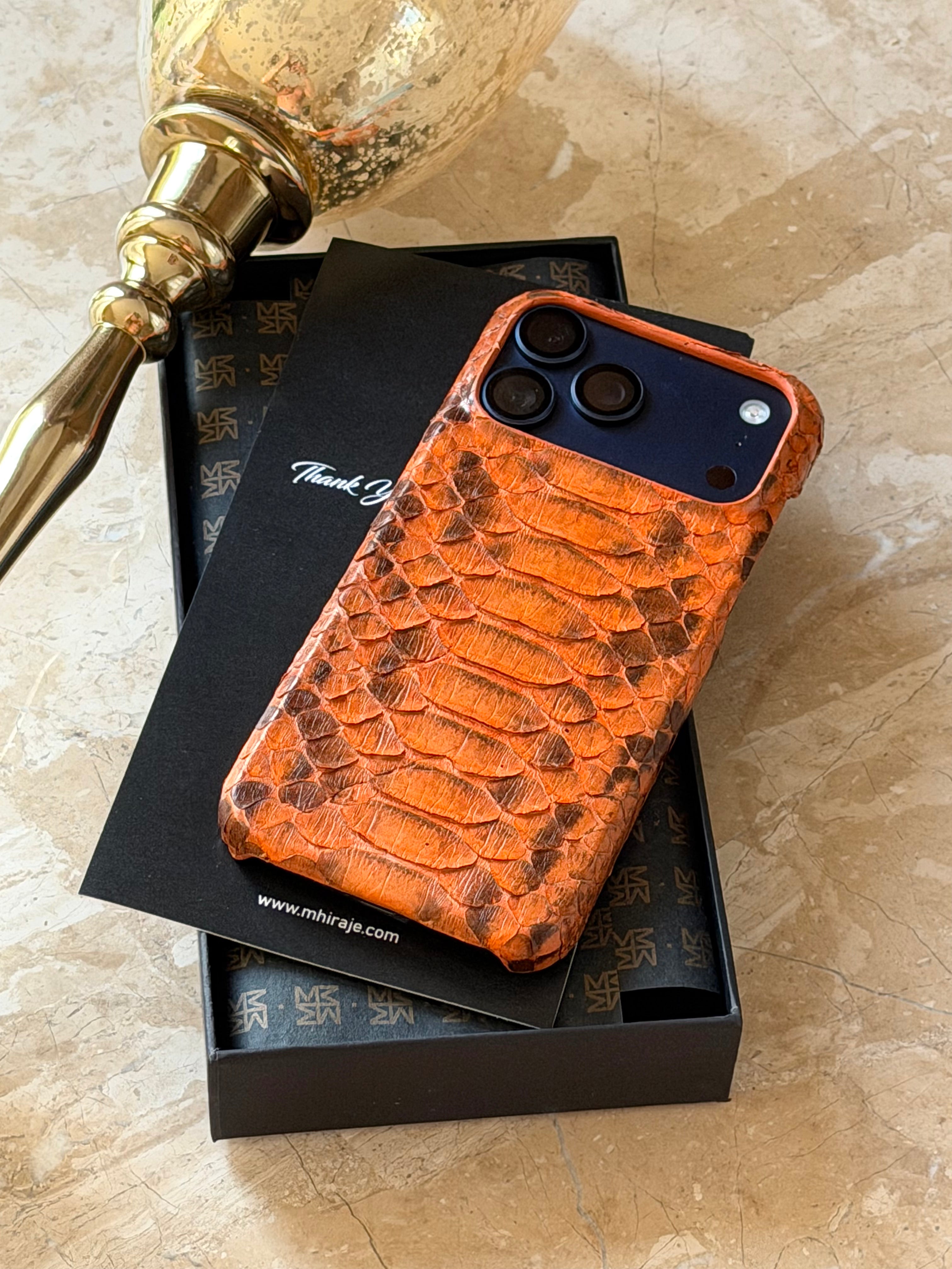 Orange Python Snake Leather iPhone 17 Pro MagSafe Case