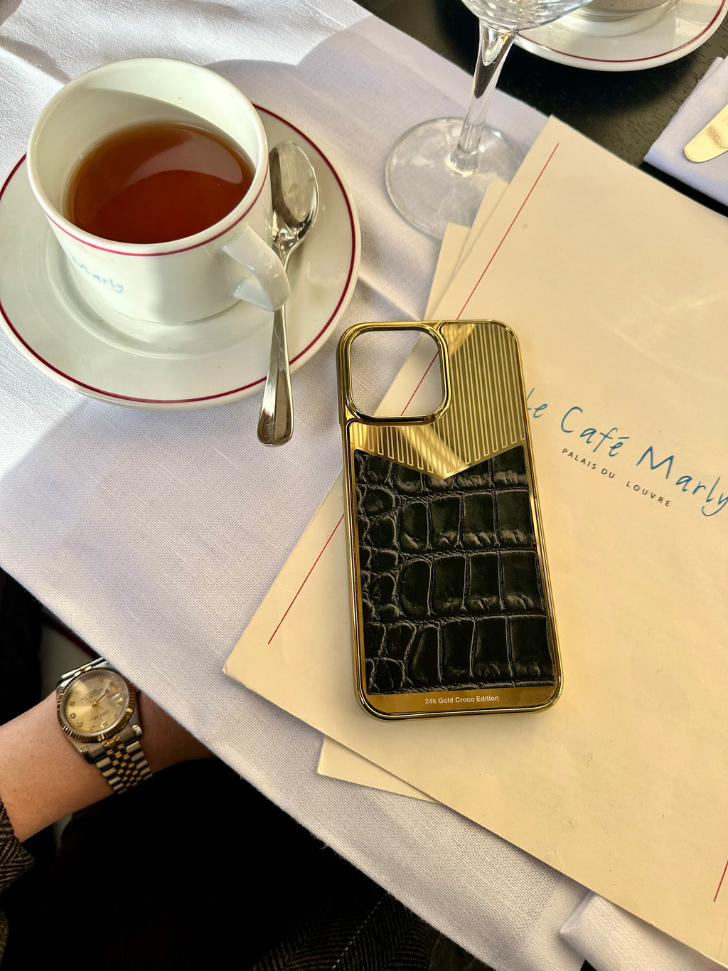 Gold Plated with Black Crocodile Leather iPhone 17 Pro Max Case