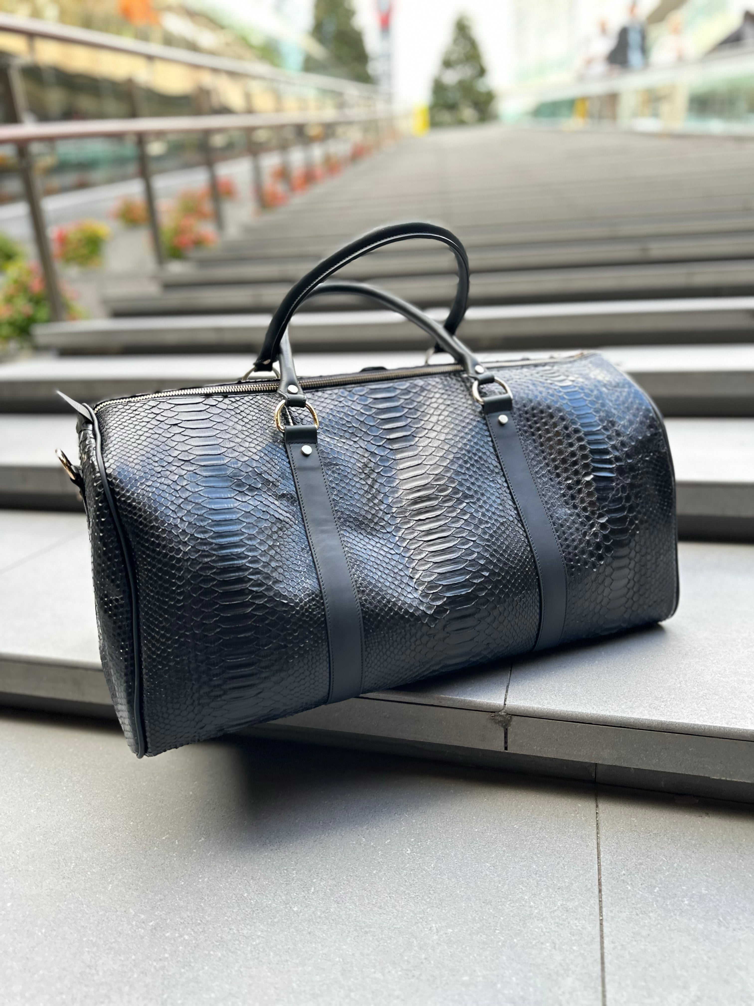 Black Python Leather Travel / Duffle Bag