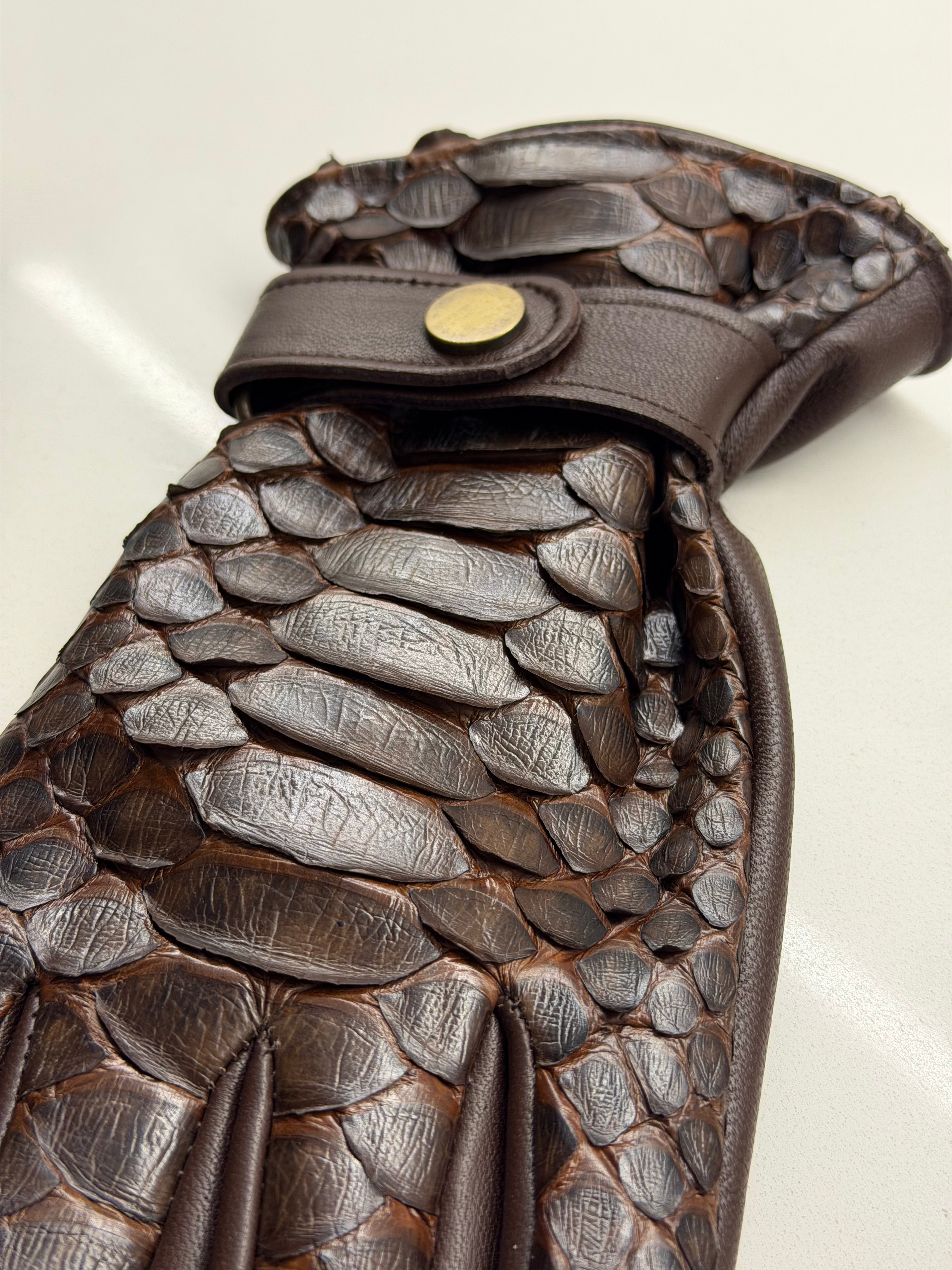 brown python leather men gloves