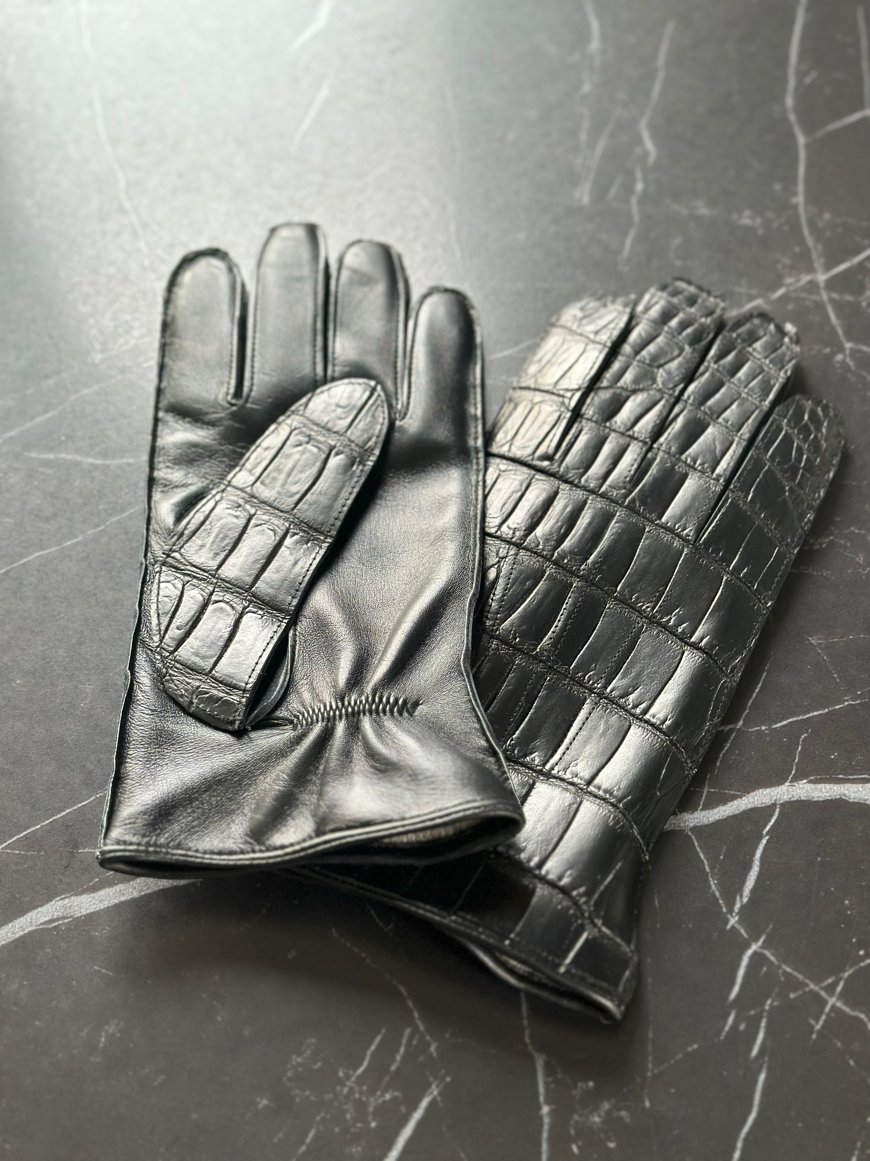 Genuine Black Crocodile Men Gloves