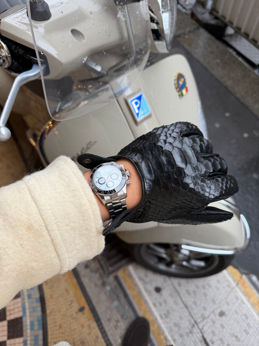 Black Python Leather Driver Men Gloves