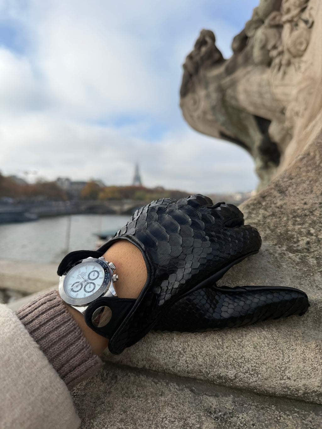 Black Python Leather Driver Men Gloves