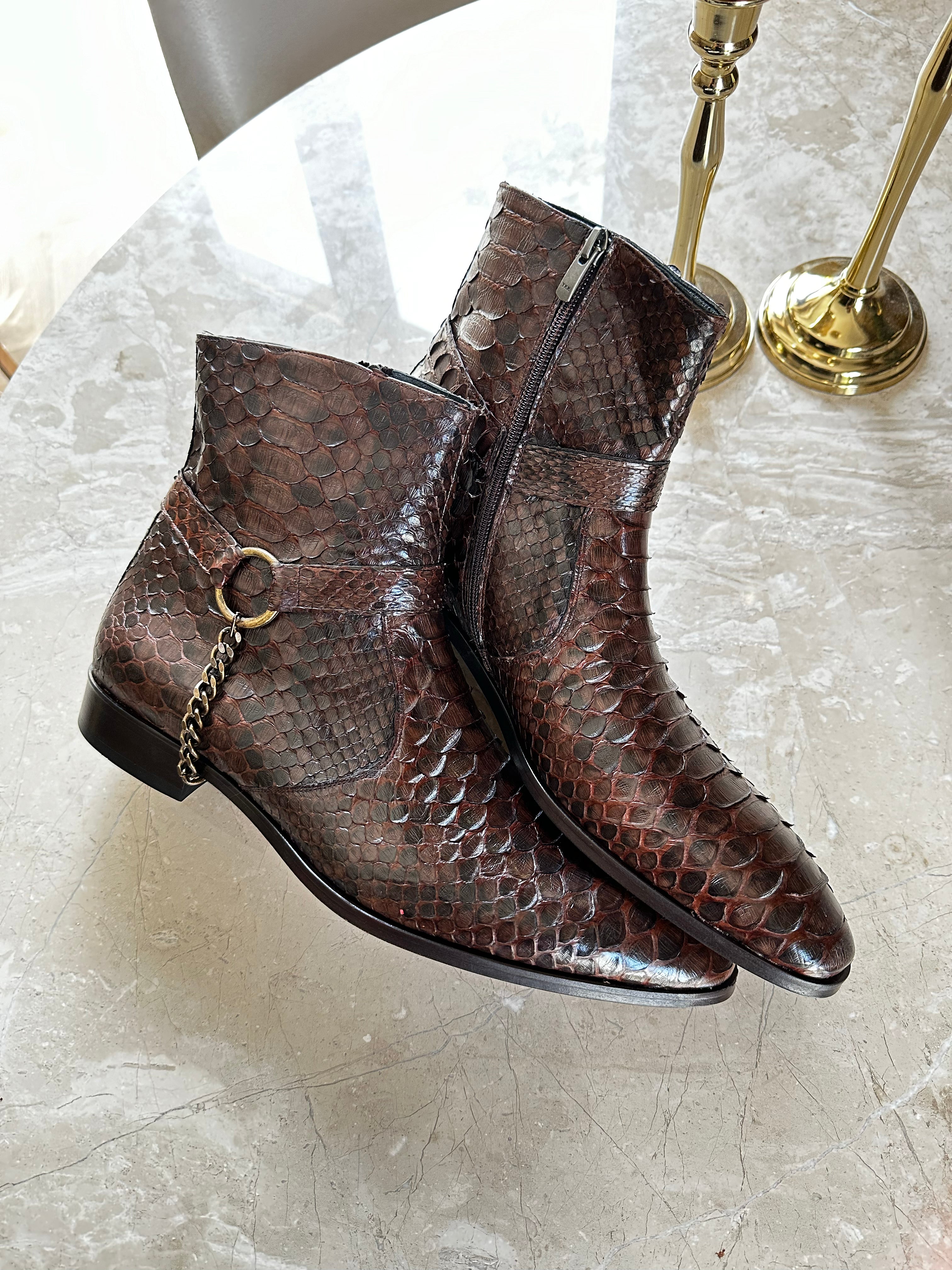 Brown Python Leather Men Boots / Shoes