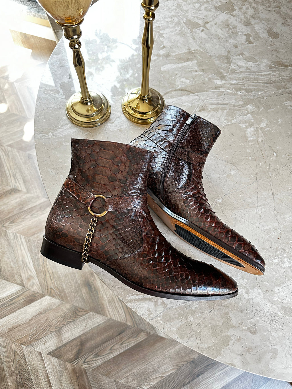 Brown Python Leather Men Boots / Shoes