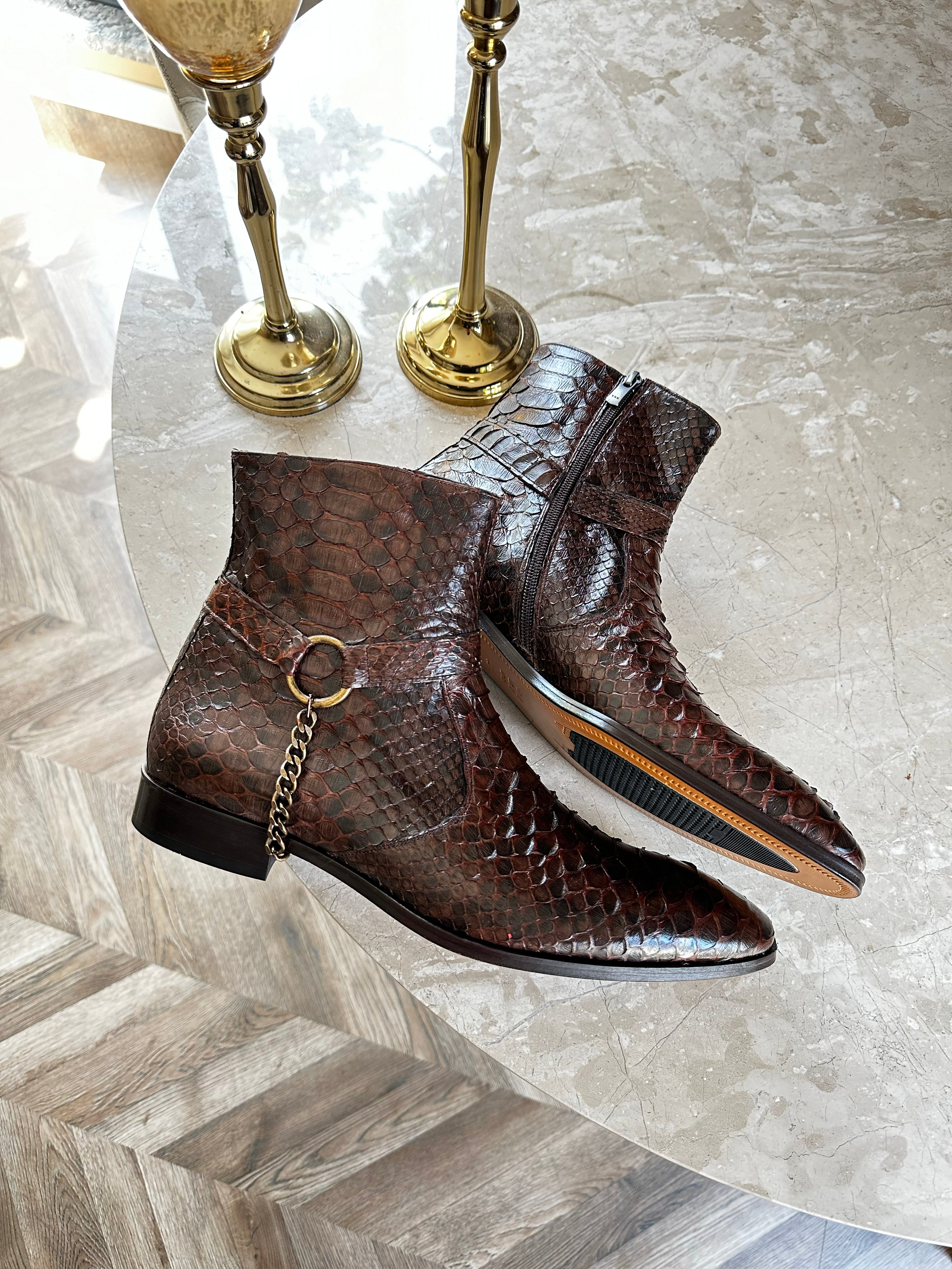 Brown Python Leather Men Boots / Shoes