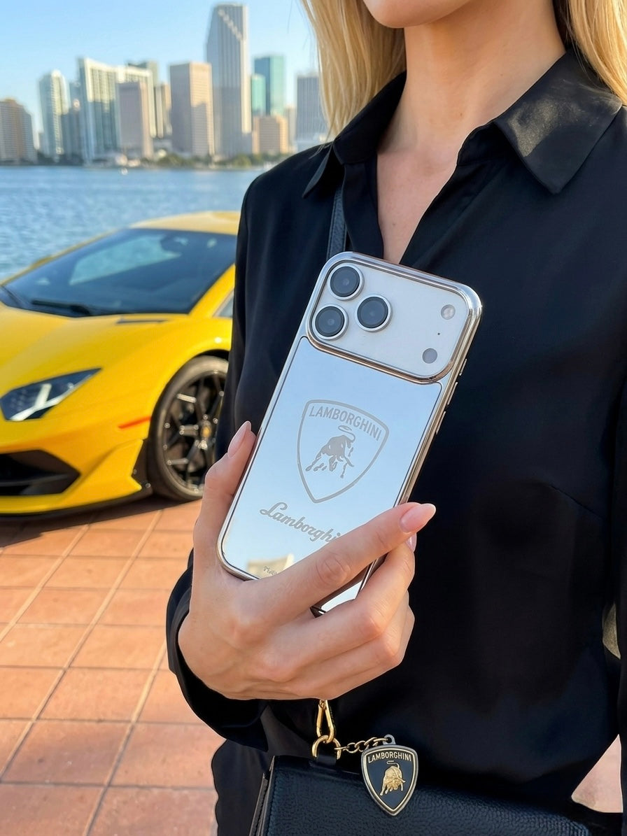 Silver Platinium Plated Lamborghini Design iPhone 17 Pro Max Case