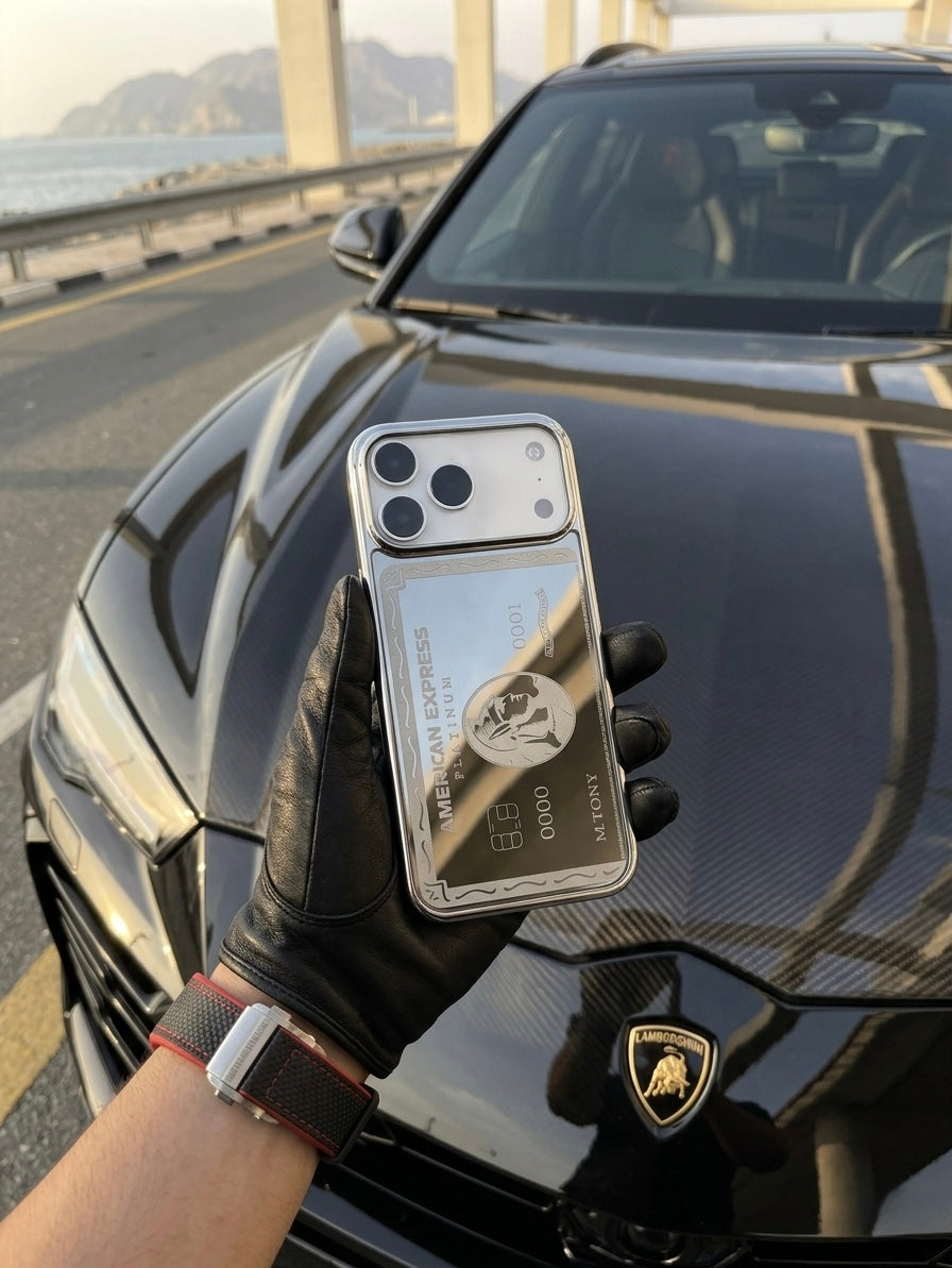 amex iphone 17 pro max case silver platinium
