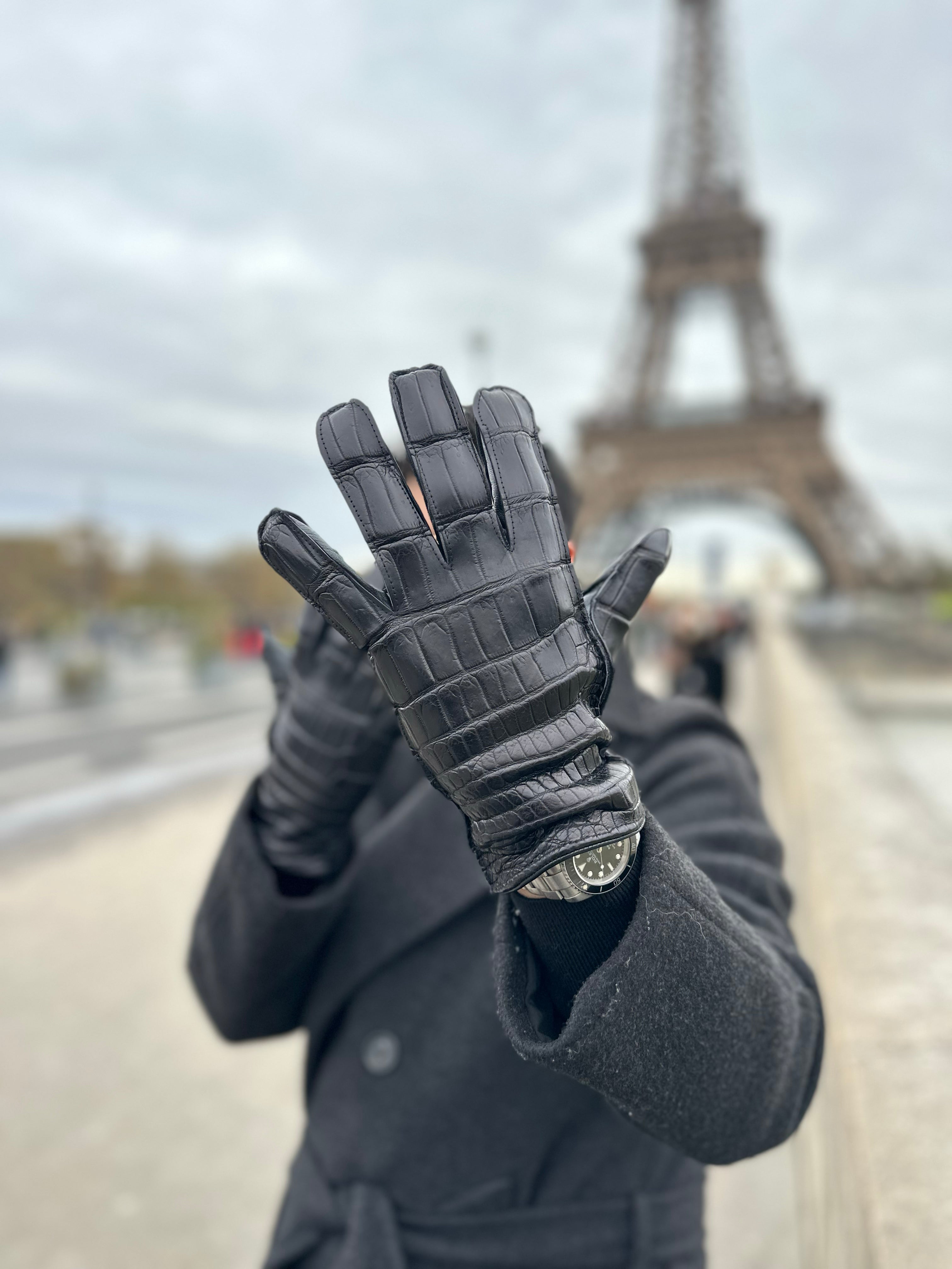 Genuine Black Crocodile Men Gloves