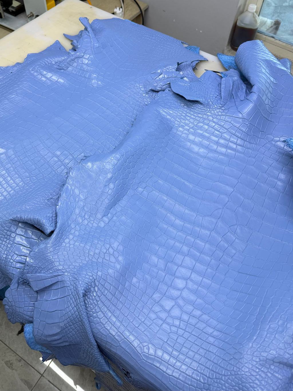 Baby Blue Crocodile Leather Men Biker Jacket