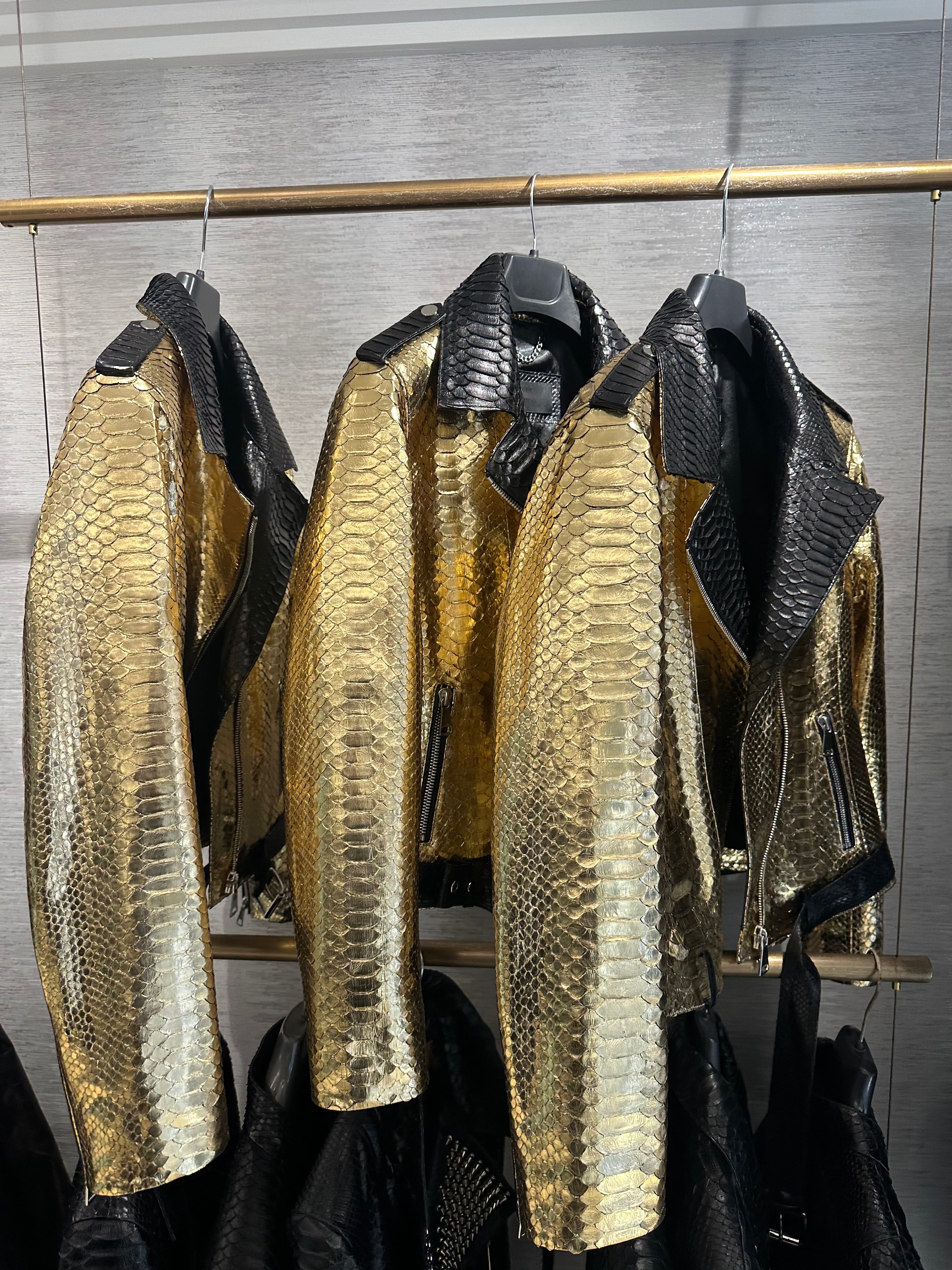 Gold and Black Python Snake Leather Woman Jacket