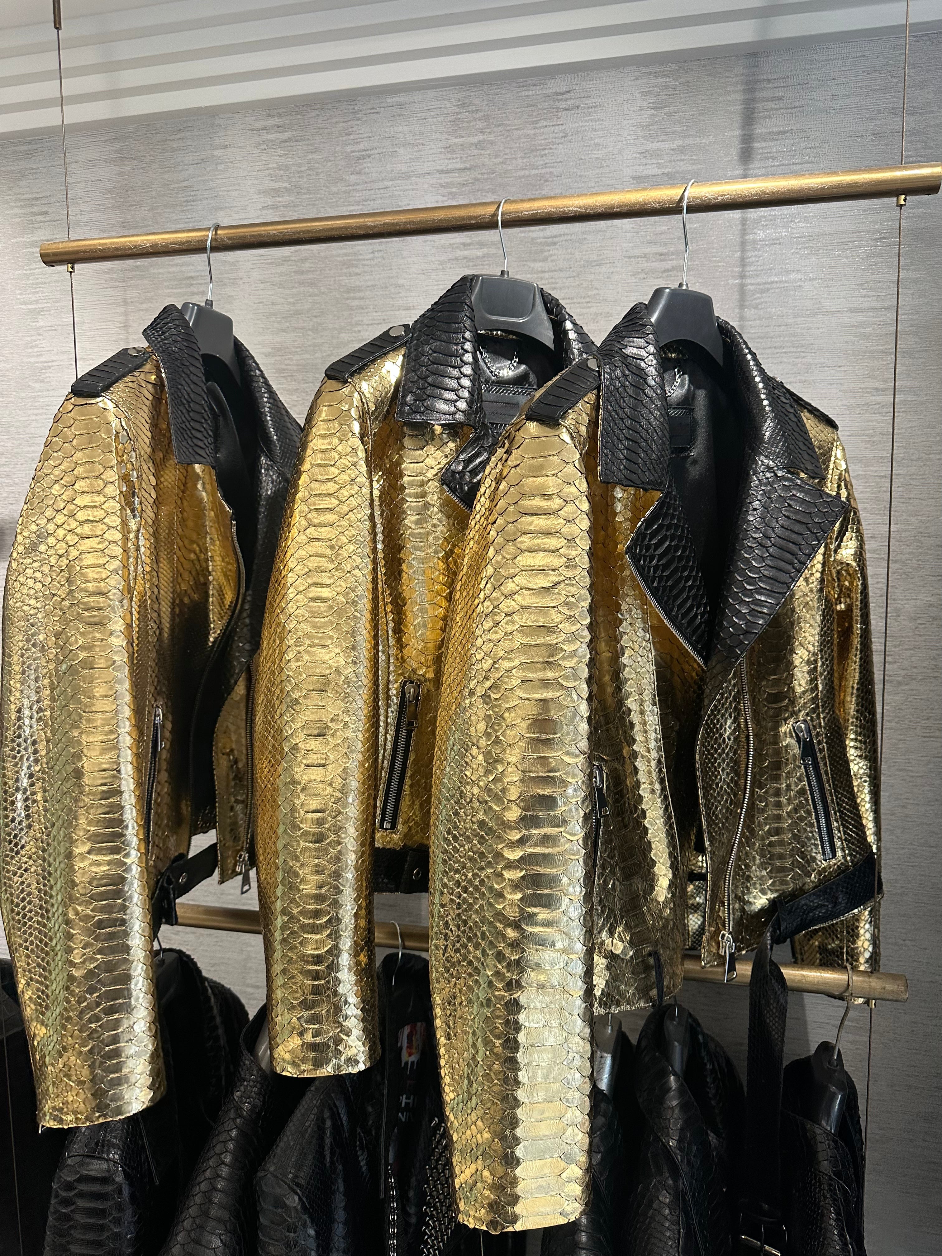 Gold and Black Python Snake Leather Woman Jacket