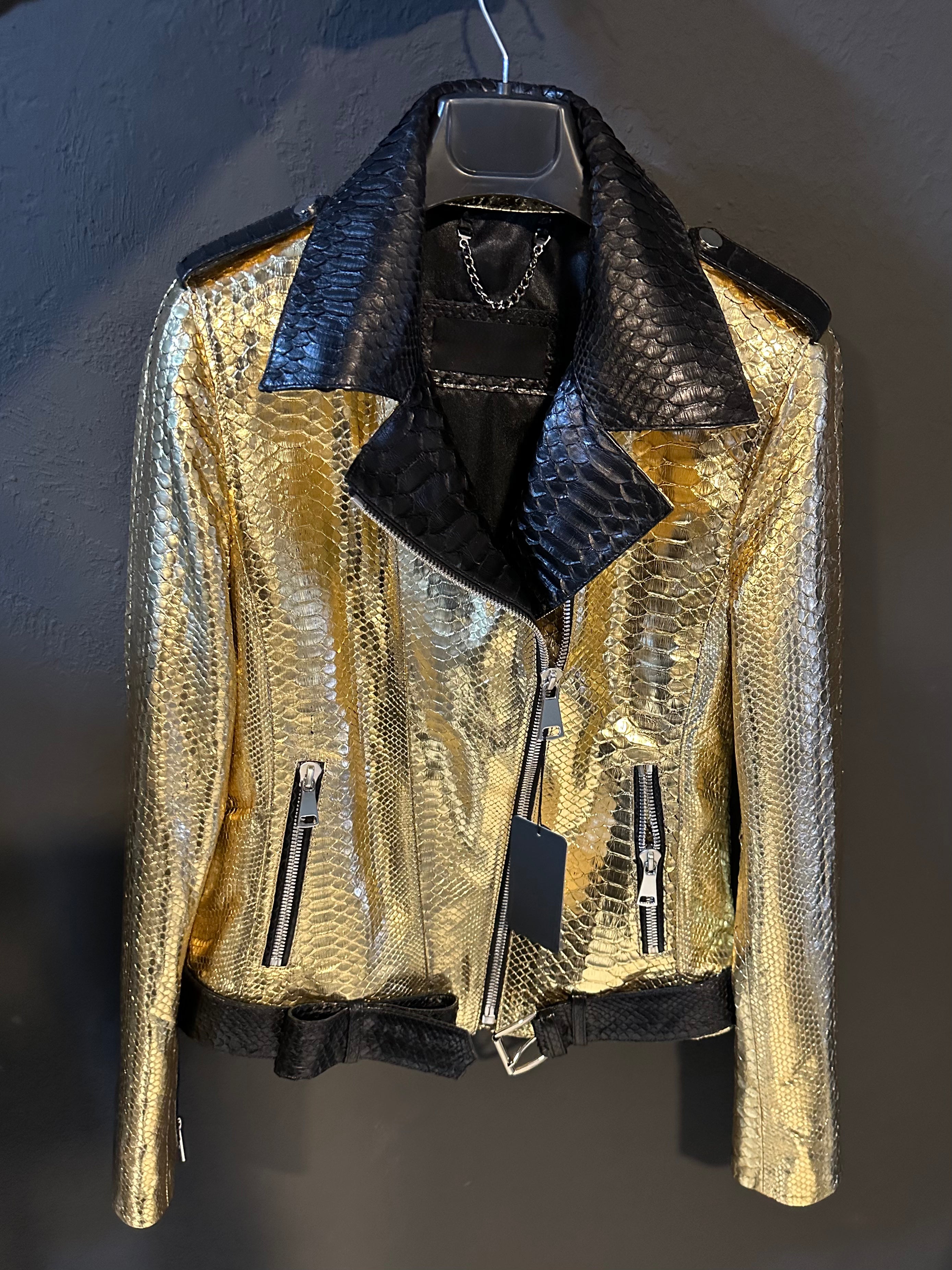Gold and Black Python Snake Leather Woman Jacket