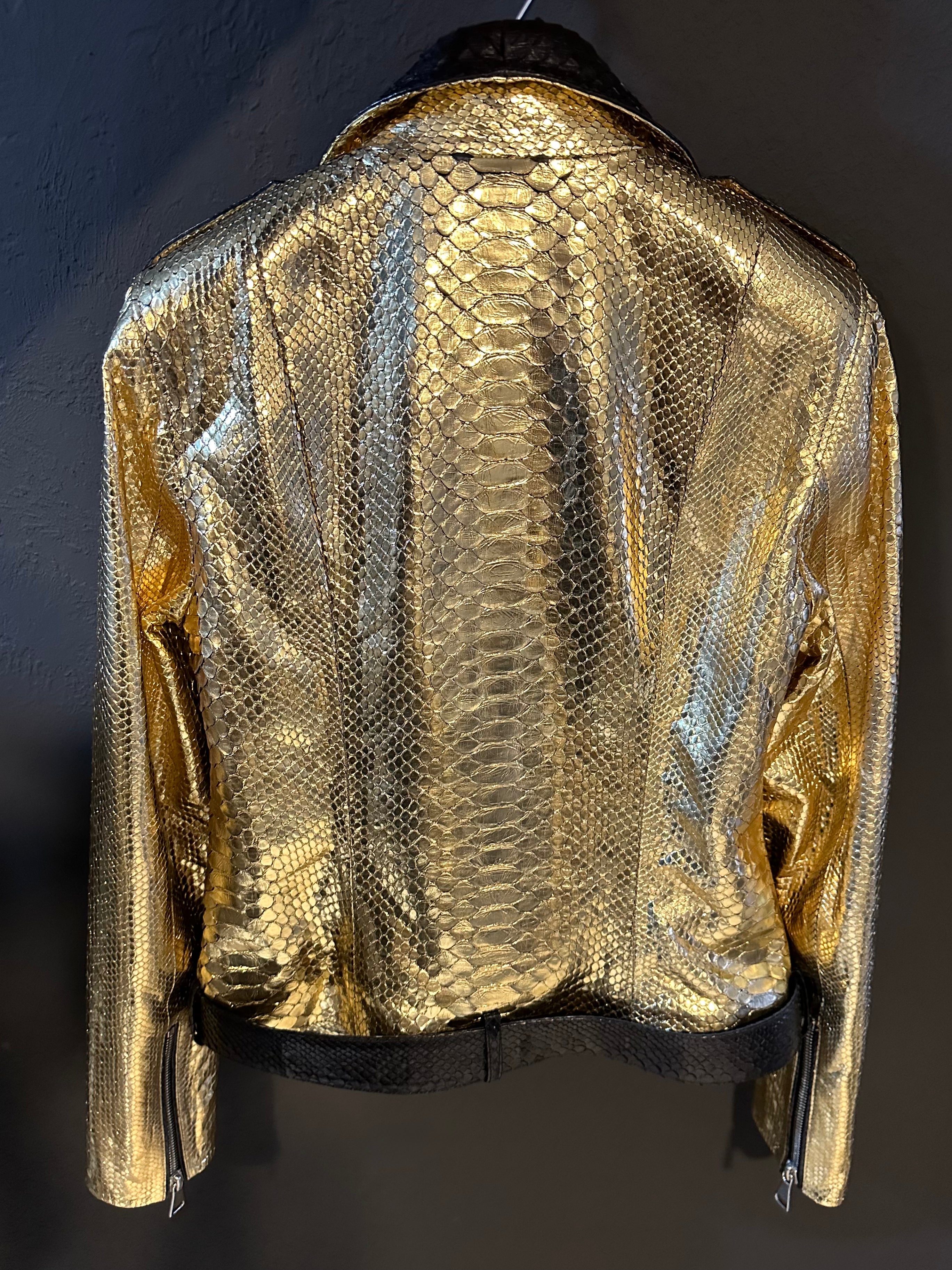 Gold and Black Python Snake Leather Woman Jacket