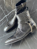 Black Python Leather Men Boots / Shoes