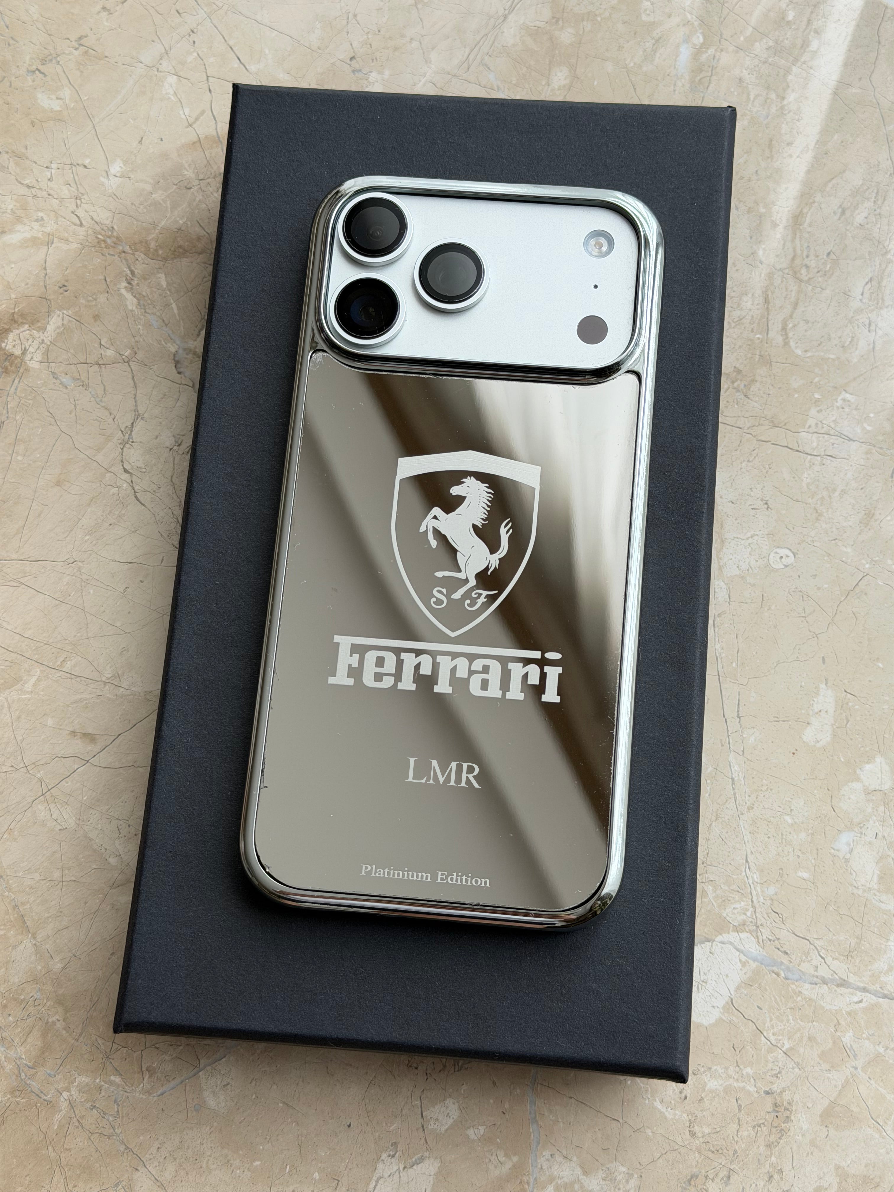 Silver Platinium Plated Ferrari Design iPhone 17 Pro Max Case