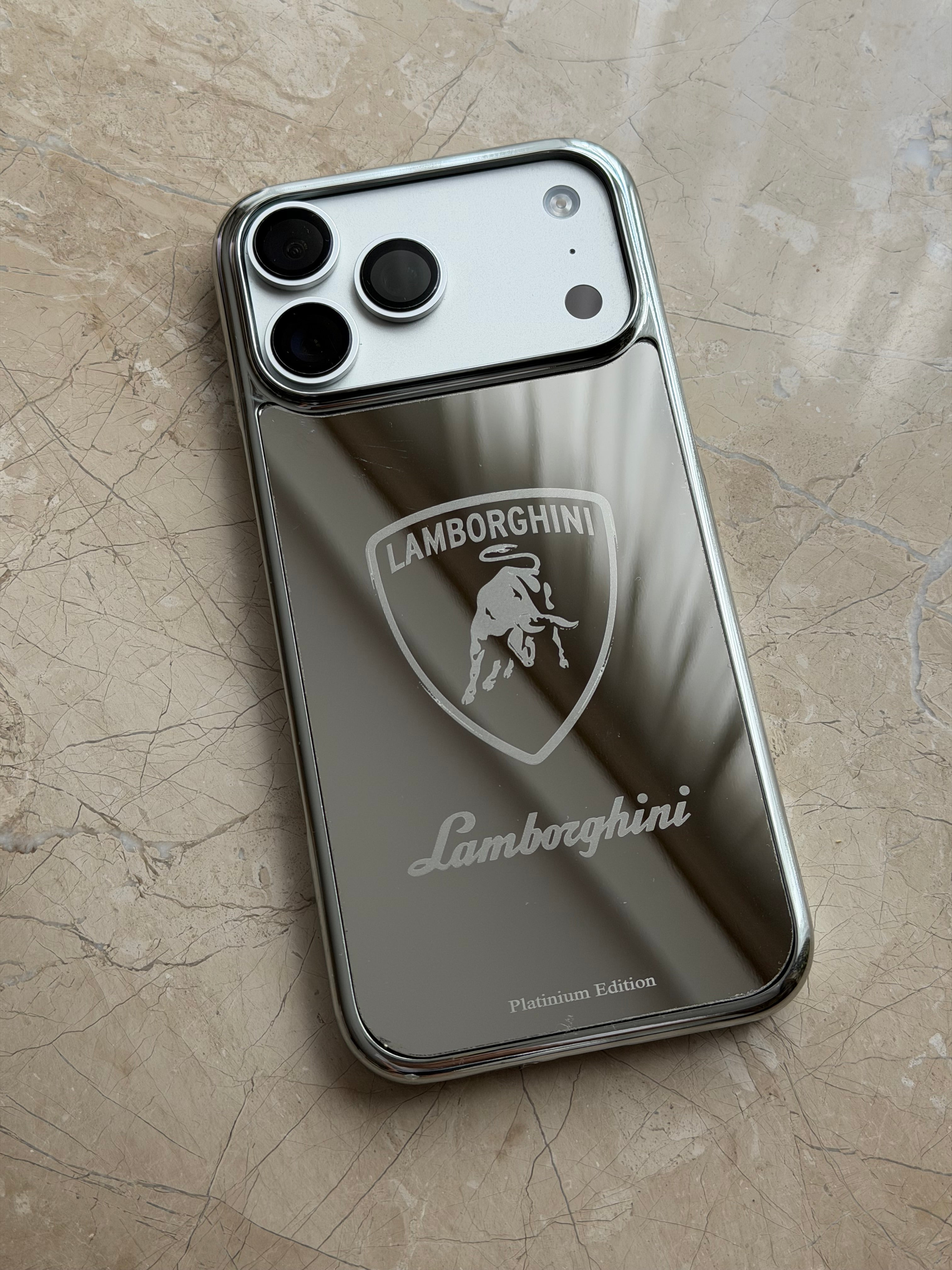 Silver Platinium Plated Lamborghini Design iPhone 17 Pro Max Case