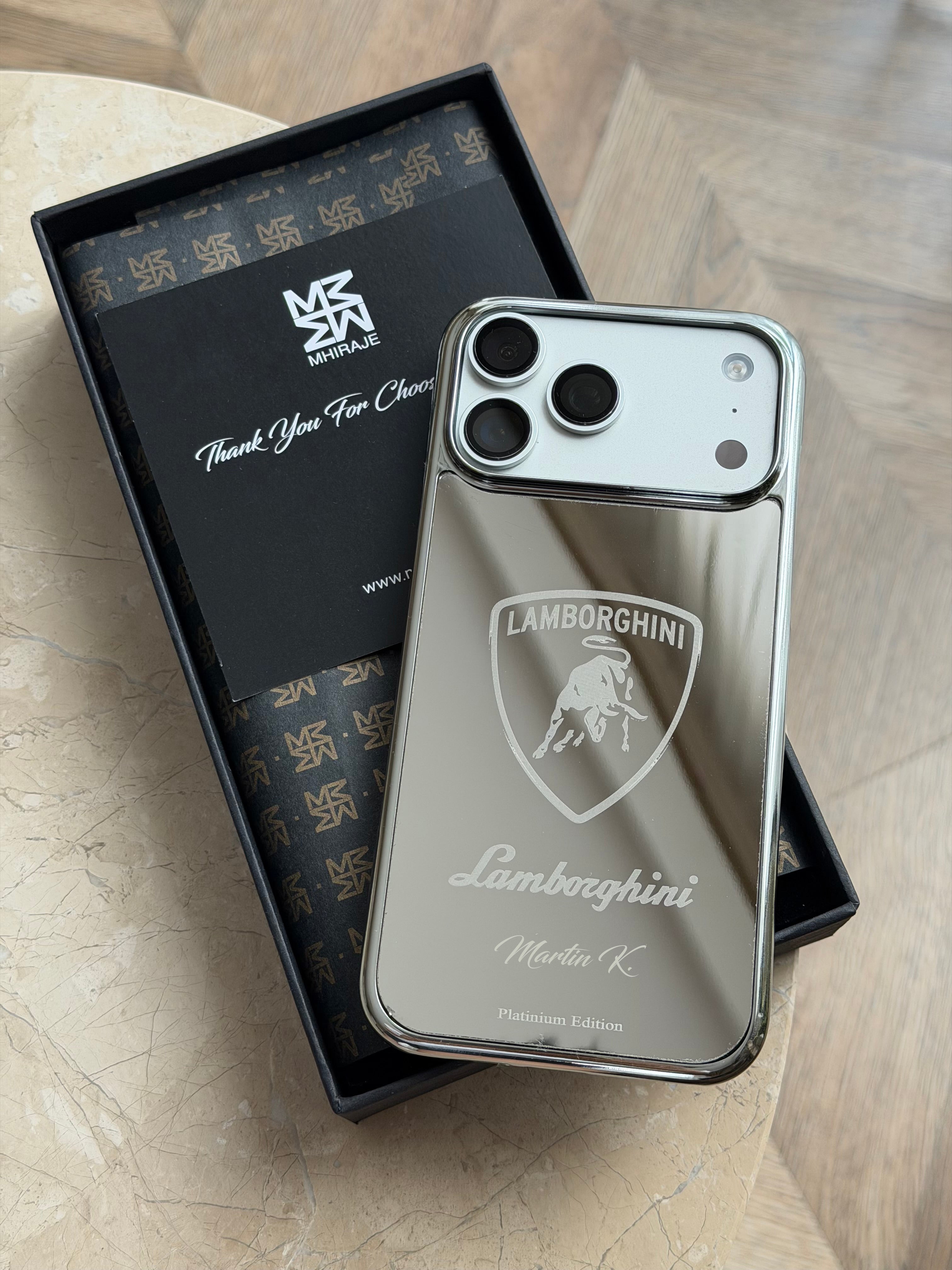 Silver Platinium Plated Lamborghini Design iPhone 17 Pro Max Case