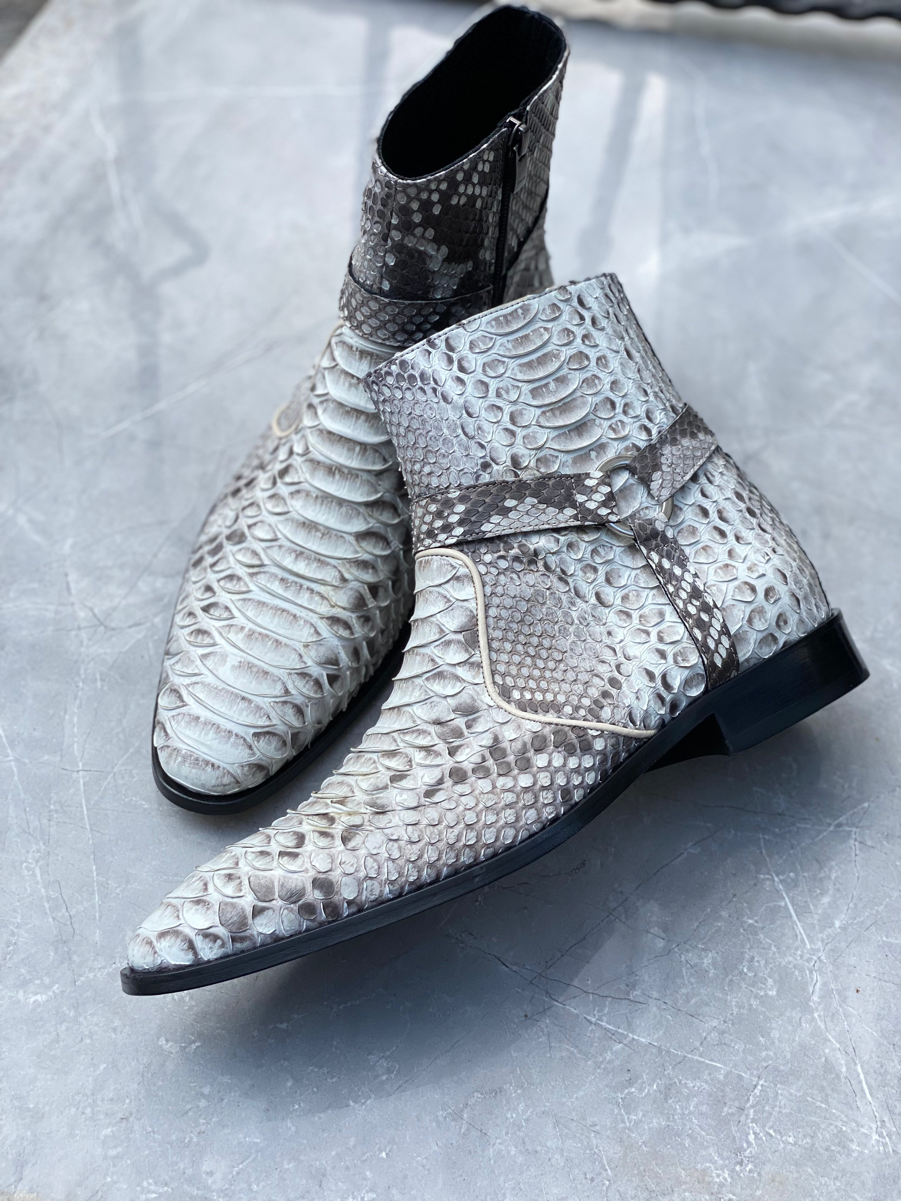 Natural White Python Leather Men Boots / Shoes