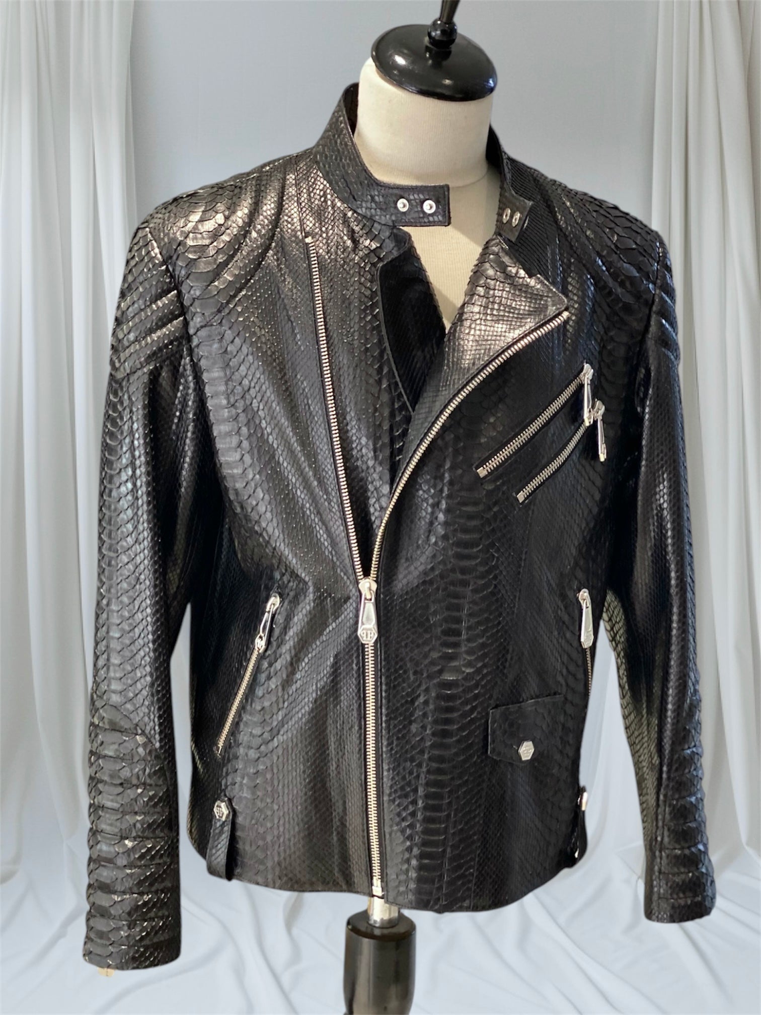 Black Python Leather Philipp Plein–style Jacket