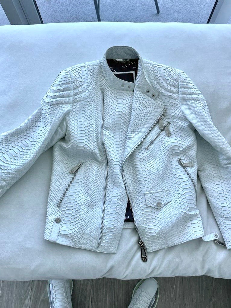 White Python / Snake Leather Jacket philipp plein