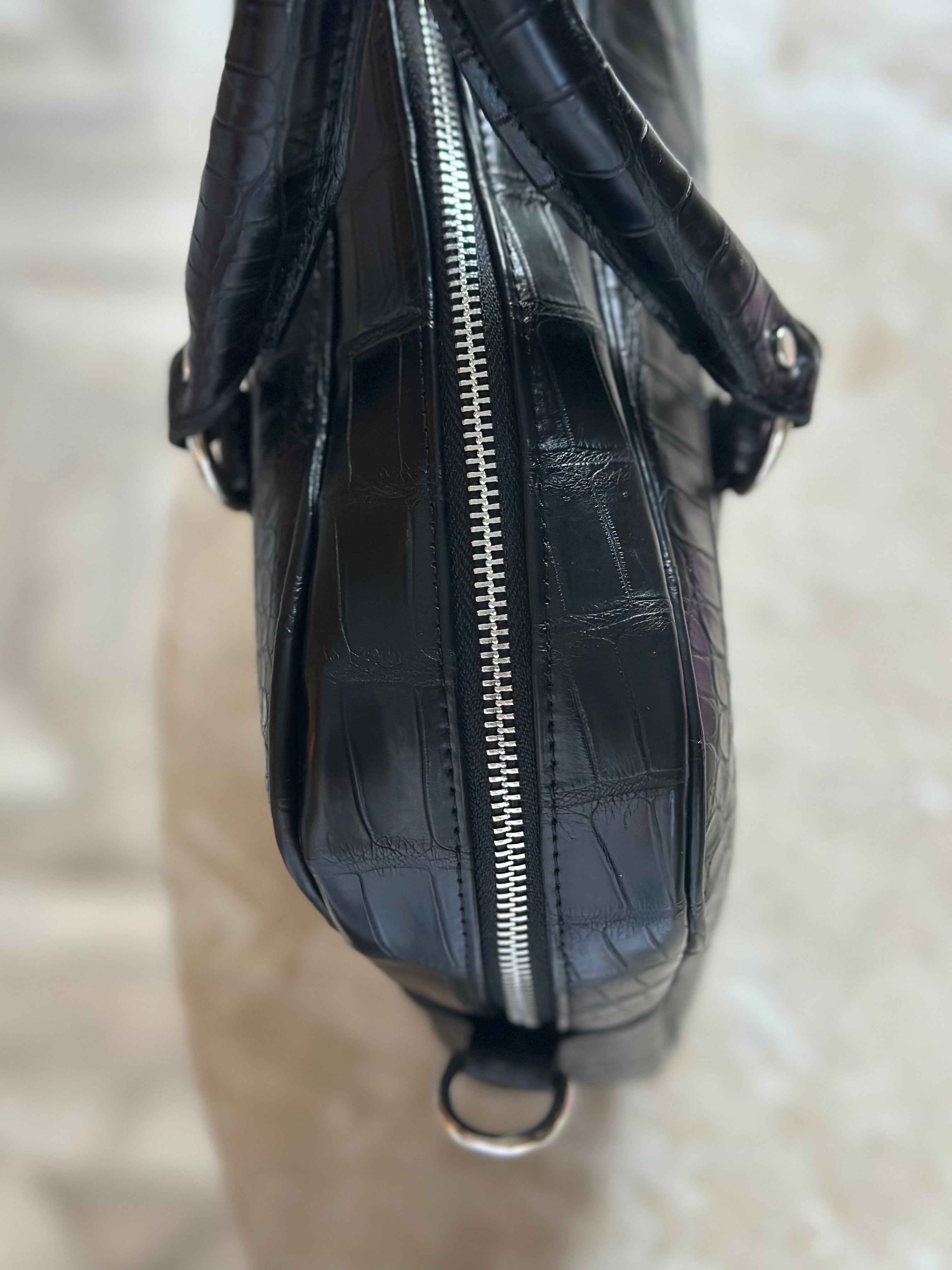 Black Crocodile Leather Laptop Bag