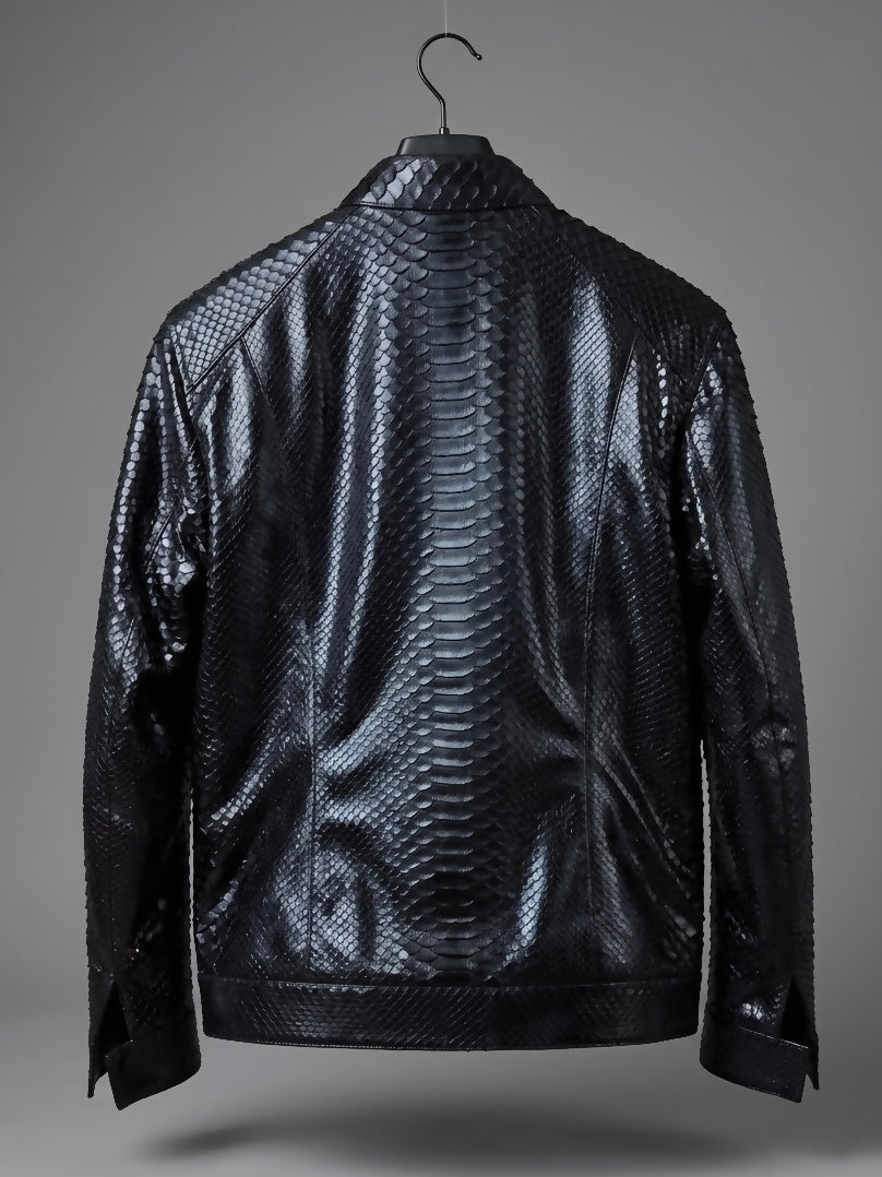 Black Python Leather Men Jacket