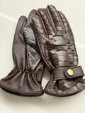 brown python snake leather men gloves