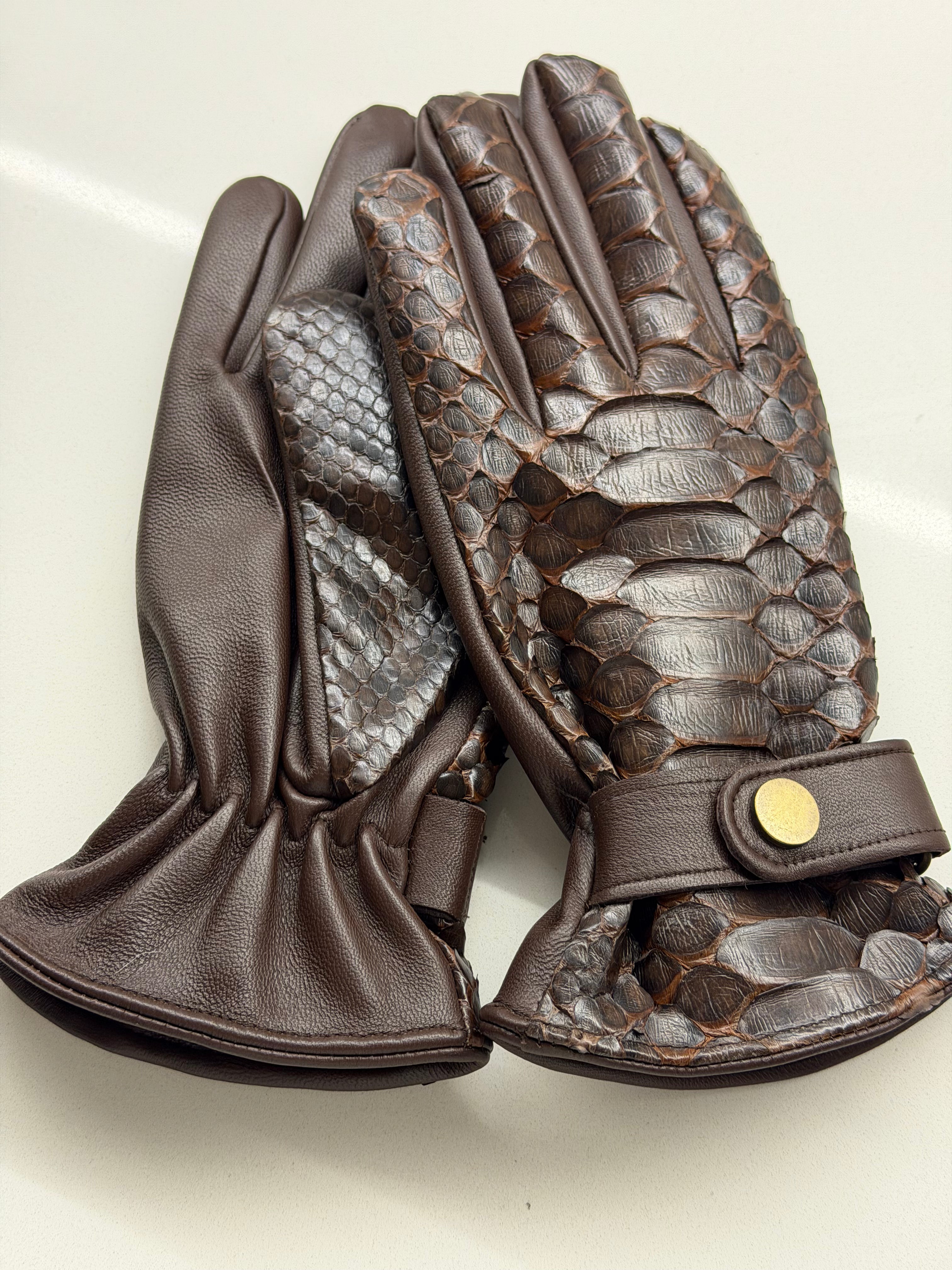 brown python snake leather men gloves