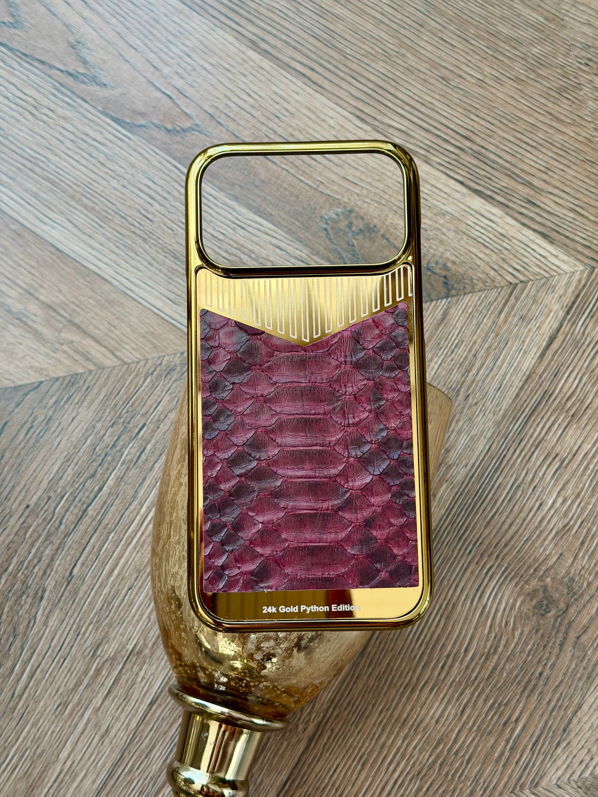 Gold Plated Burgundy Python Snake Leather iPhone 18 Pro Max Case
