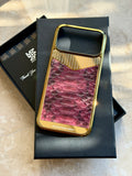 Gold Plated Burgundy Python Snake Leather iPhone 18 Pro Max Case