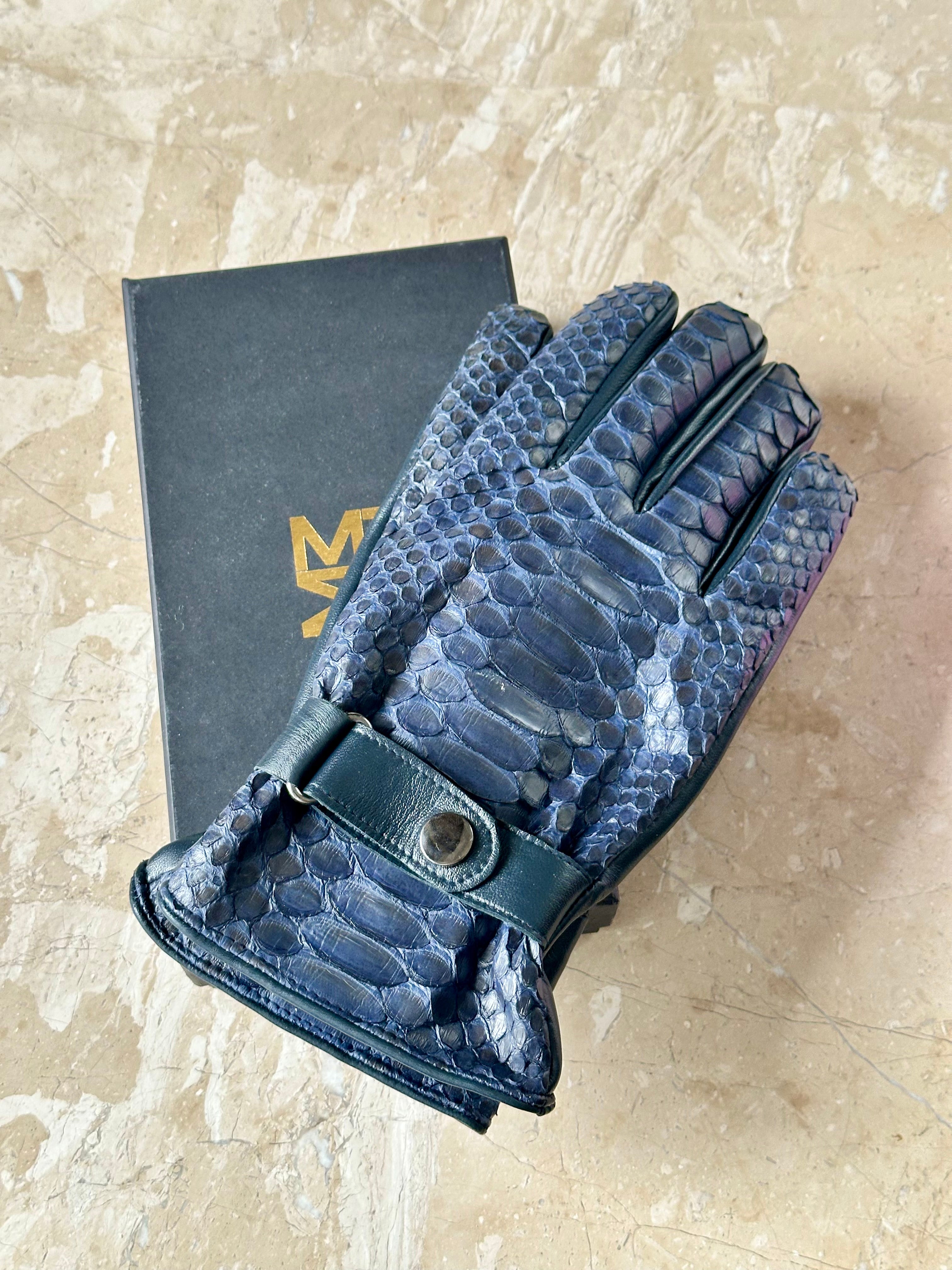 Genuine Navy Blue Python / Snake Men Gloves