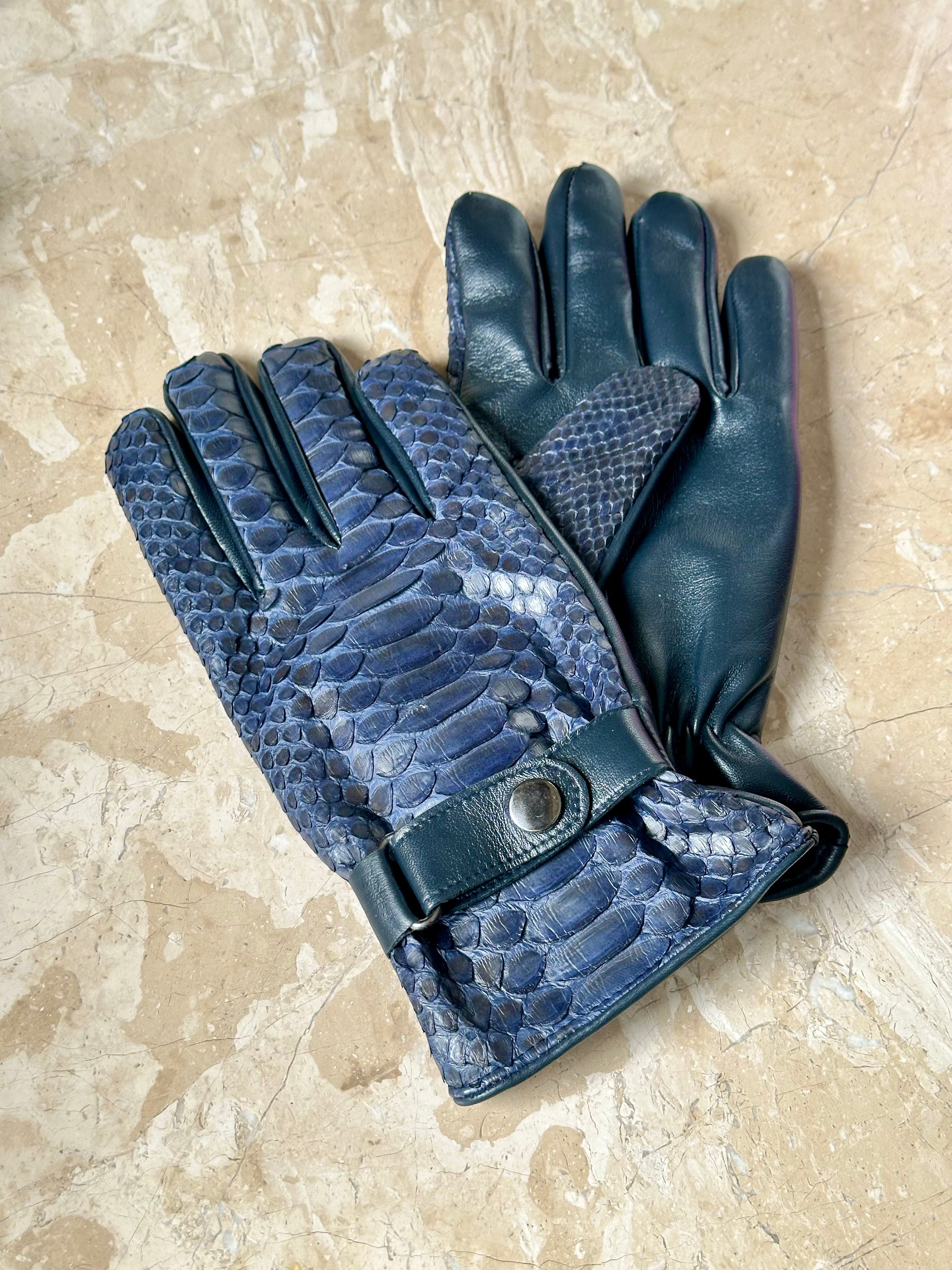 Genuine Navy Blue Python / Snake Men Gloves