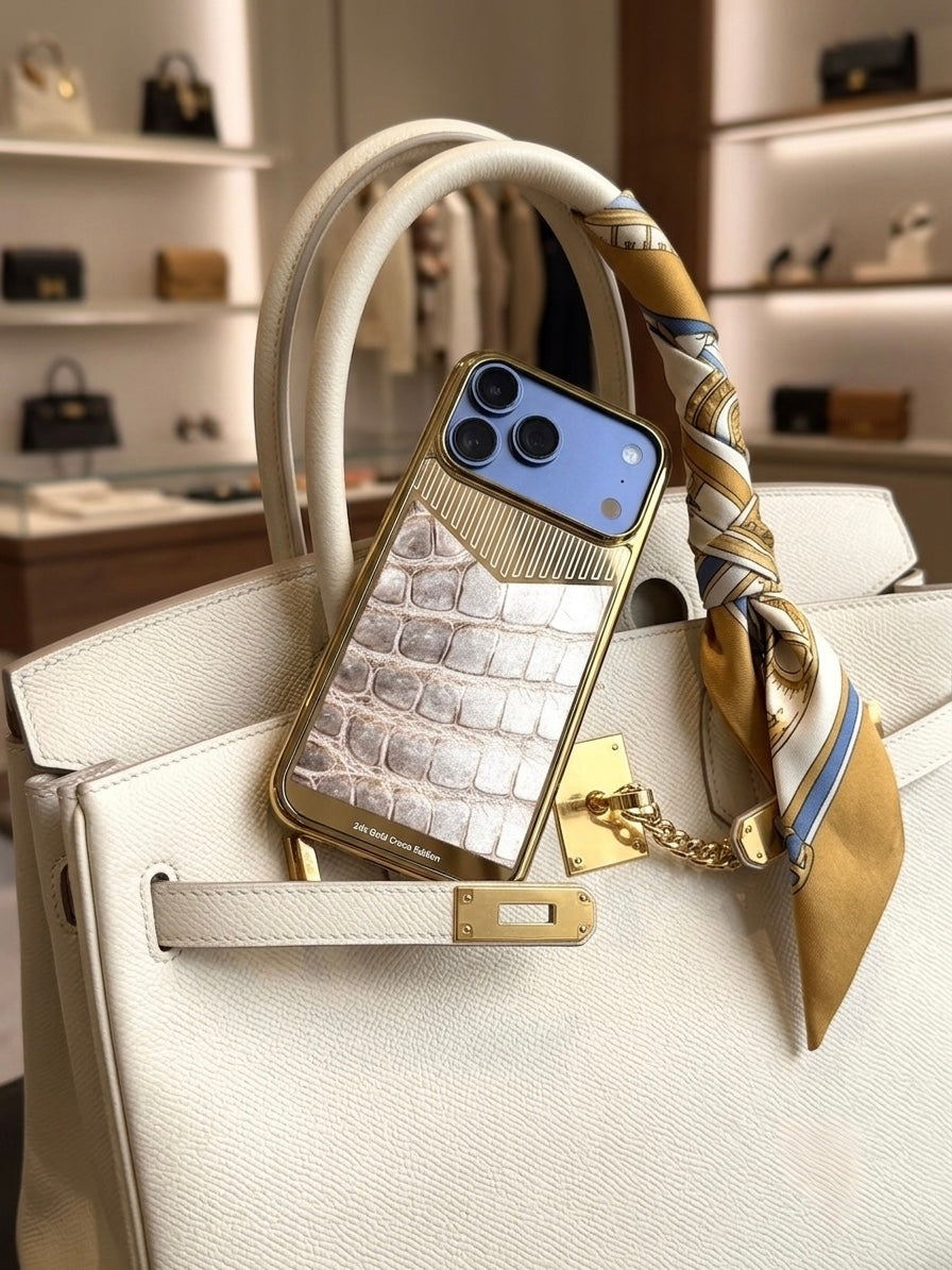 Gold Plated with Himalayan Crocodile Leather iPhone 18 Pro Case