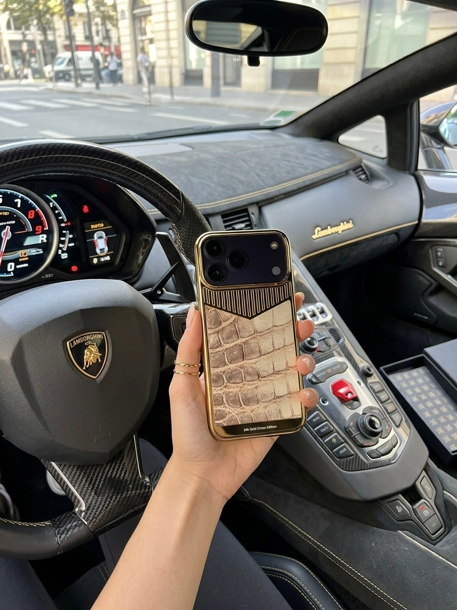 Gold Plated with Himalayan Crocodile Leather iPhone 18 Pro Case
