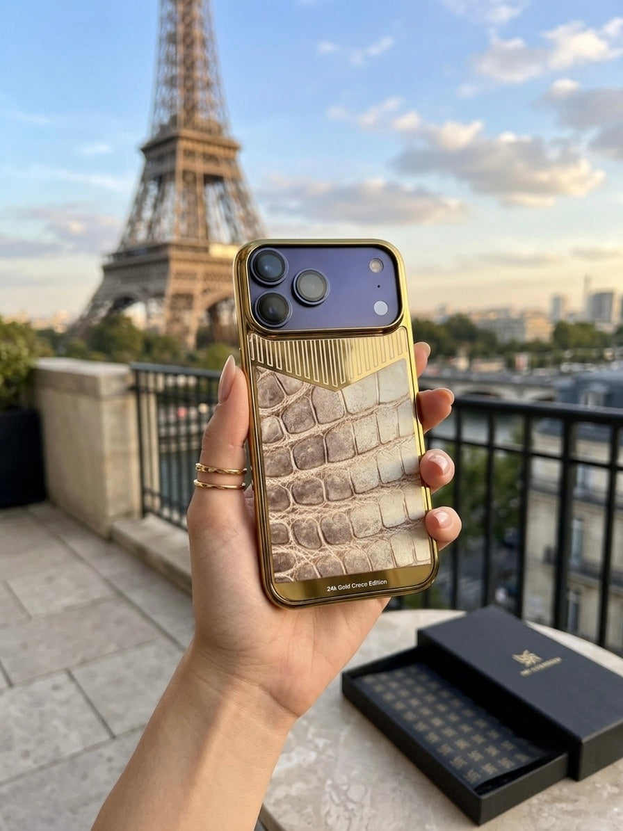 Gold Plated with Himalayan Crocodile Leather iPhone 18 Pro Case