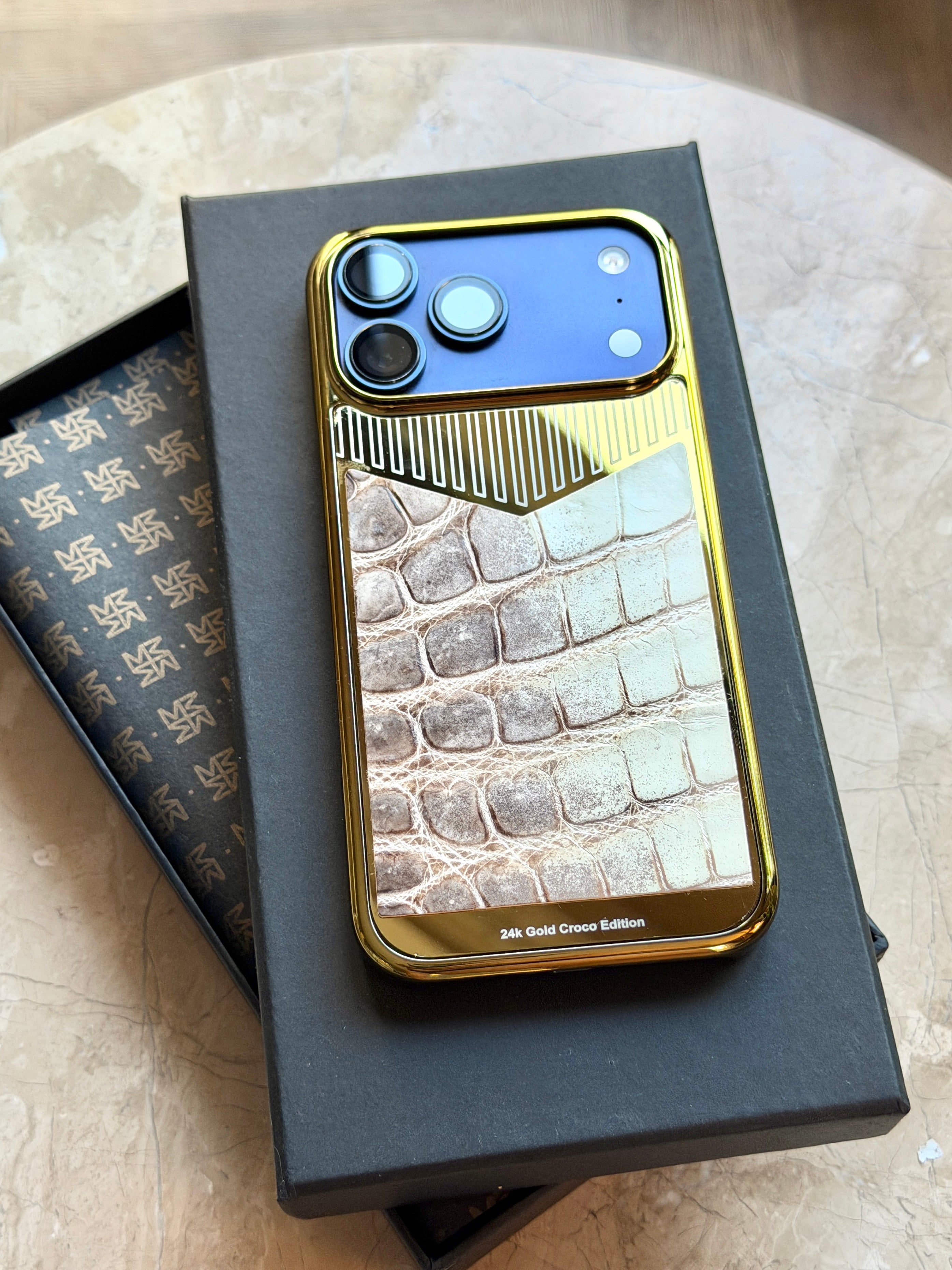 Gold Plated with Himalayan Crocodile Leather iPhone 18 Pro Case