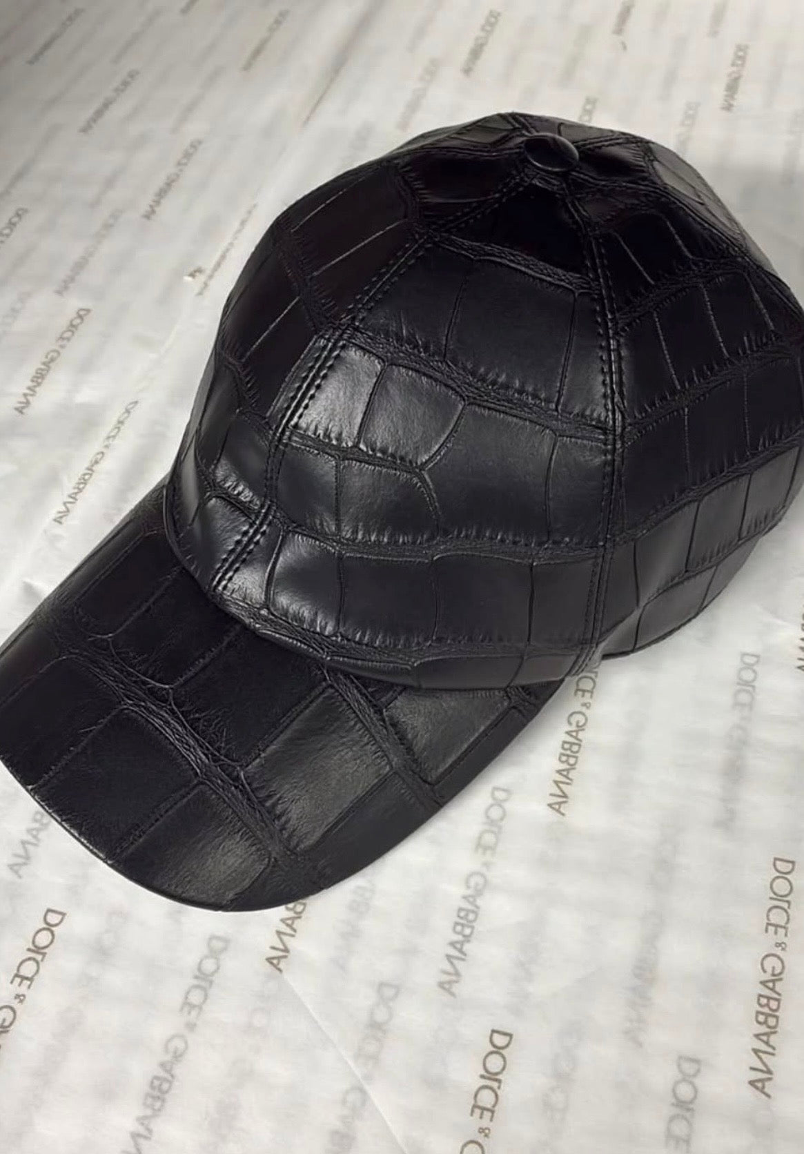 Black Crocodile Leather Unisex Hat