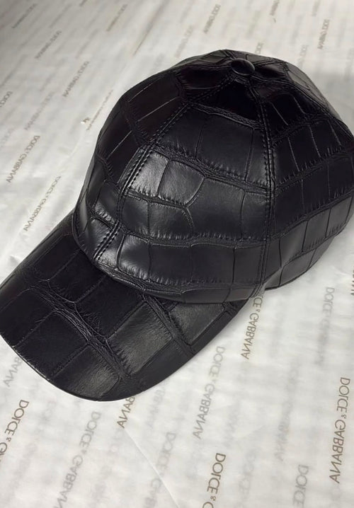 Black Crocodile Leather Unisex Hat