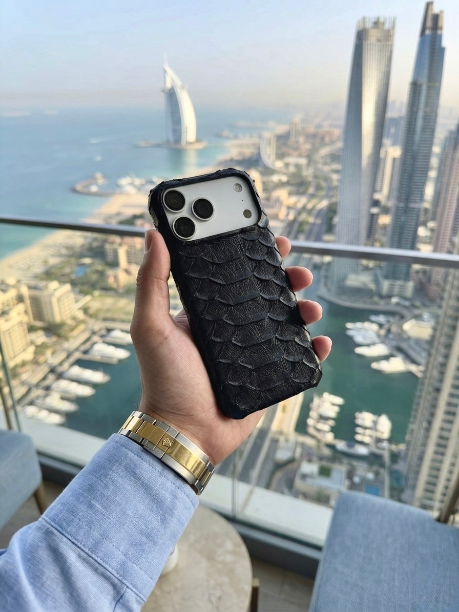 Black Python Snake Leather iPhone 17 Pro Max MagSafe Case