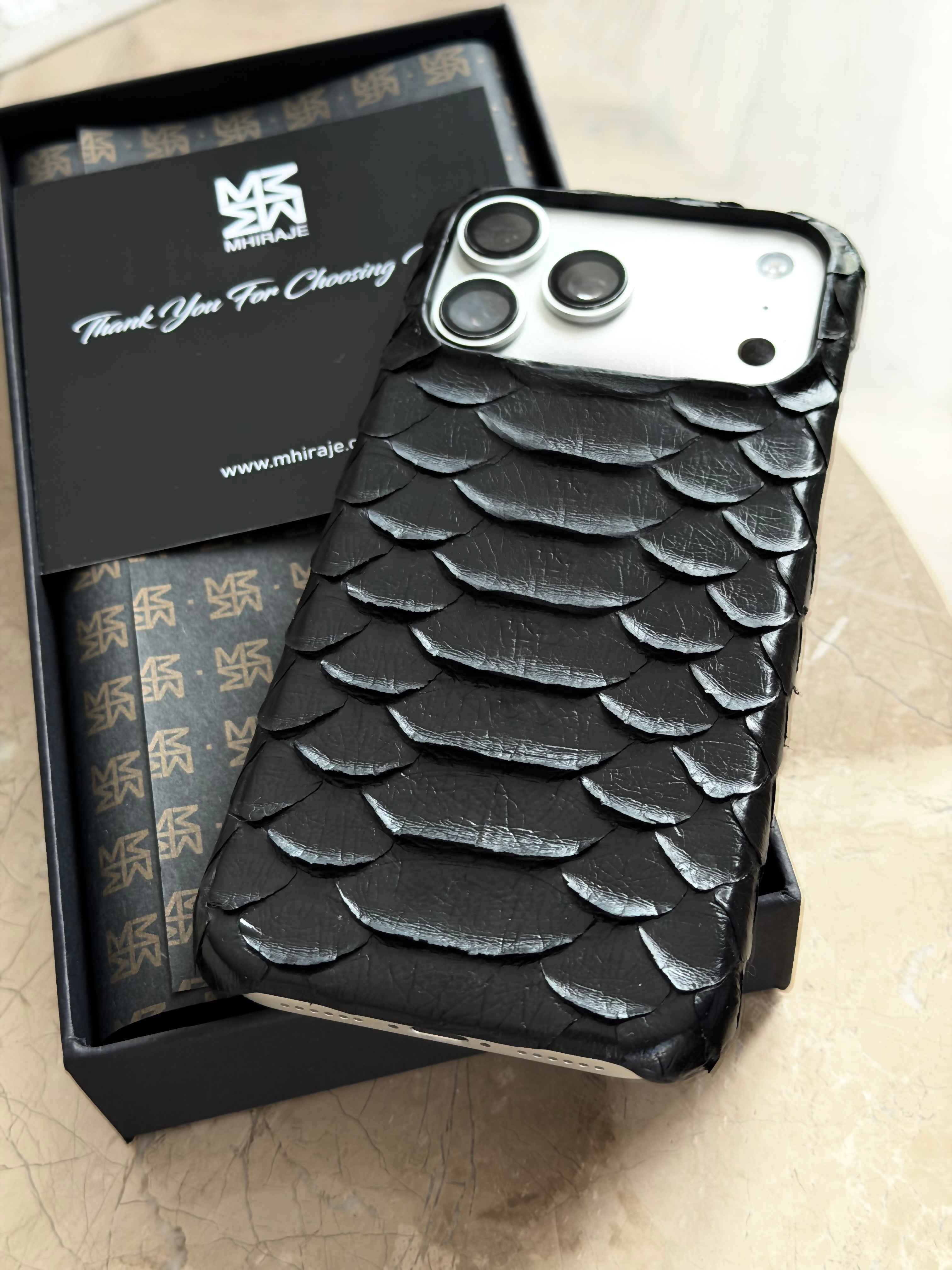 Black Python Snake Leather iPhone 17 Pro Max MagSafe Case